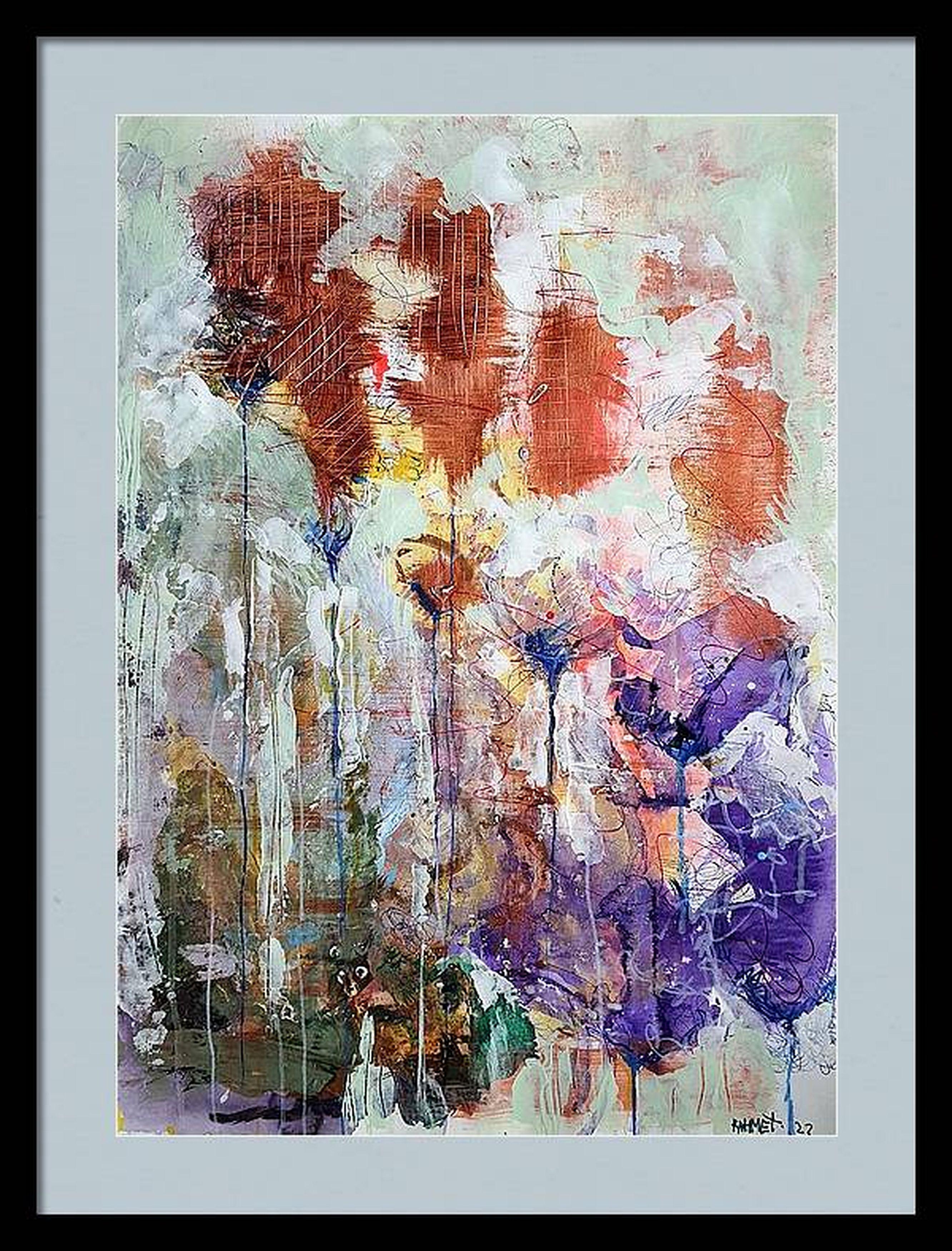 Fantasia con fiori 85 - Abstract Painting Grigio di RAKHMET REDZHEPOV (RAMZI)