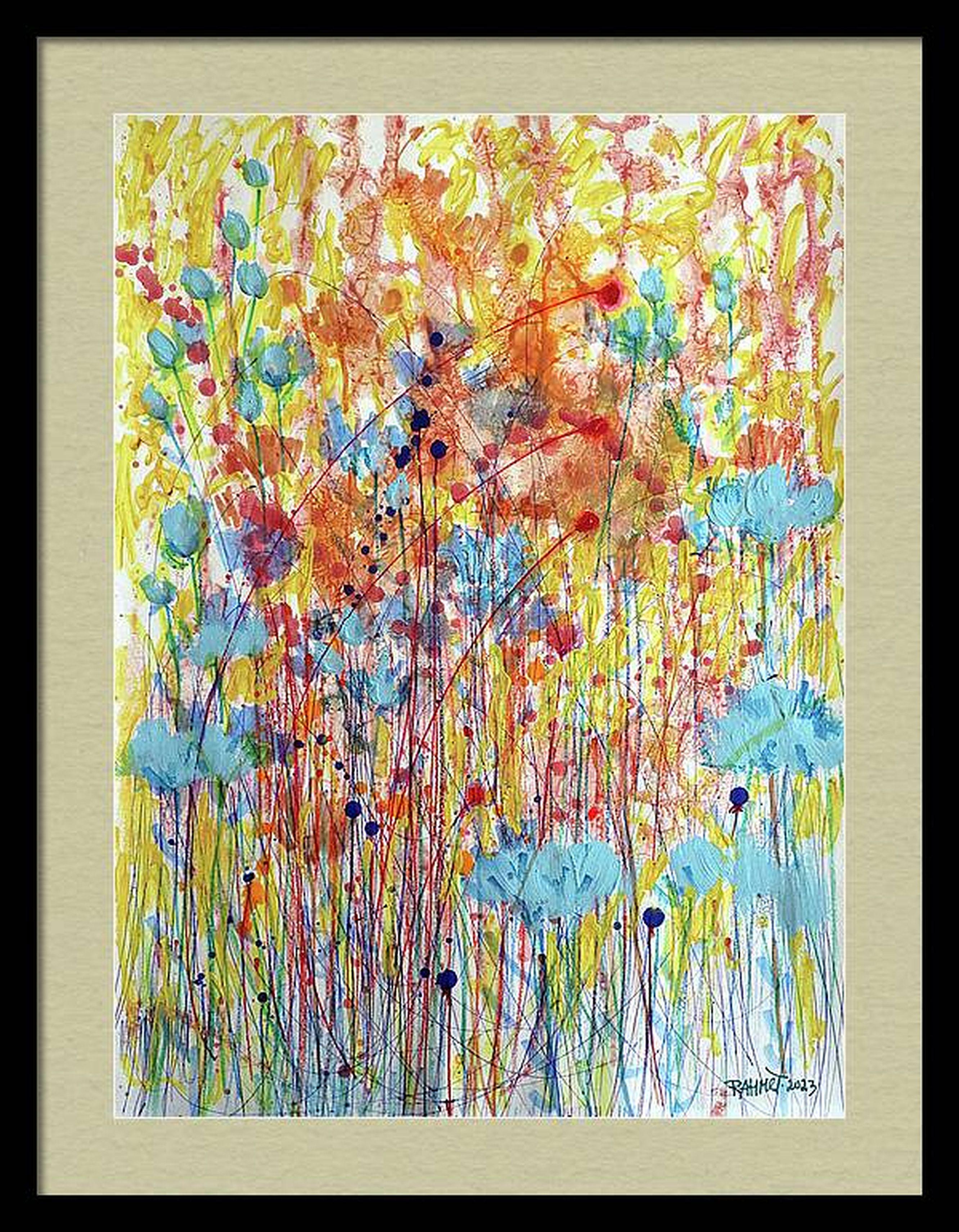 Fantasy with Flowers 94 - Beige Abstract Painting by RAKHMET REDZHEPOV (RAMZI)