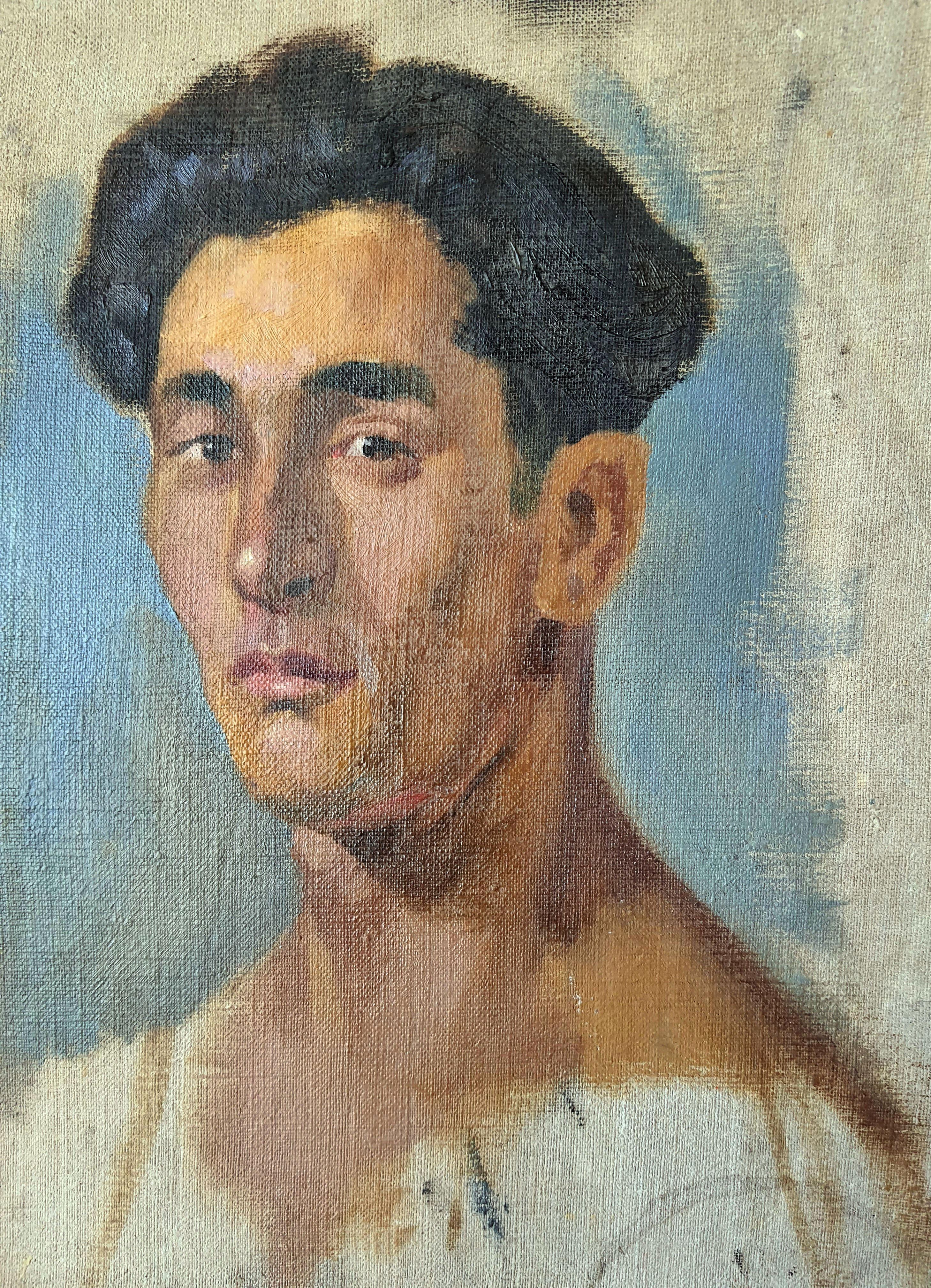 Ritratto del padre 1974. dipinto originale - Painting di RAKHMET REDZHEPOV (RAMZI)