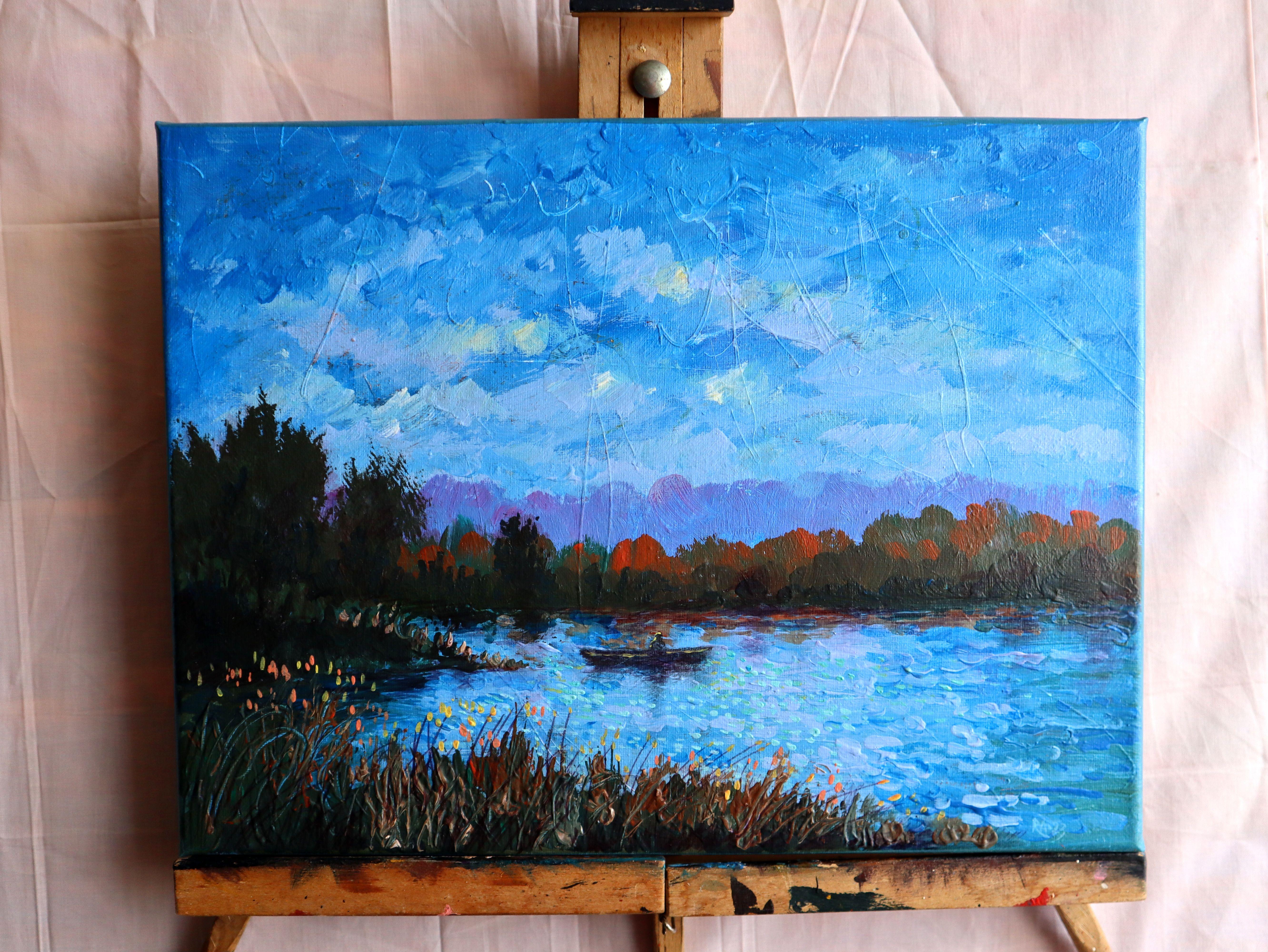 Fischer und Teich (Impressionismus), Painting, von RAKHMET REDZHEPOV (RAMZI)