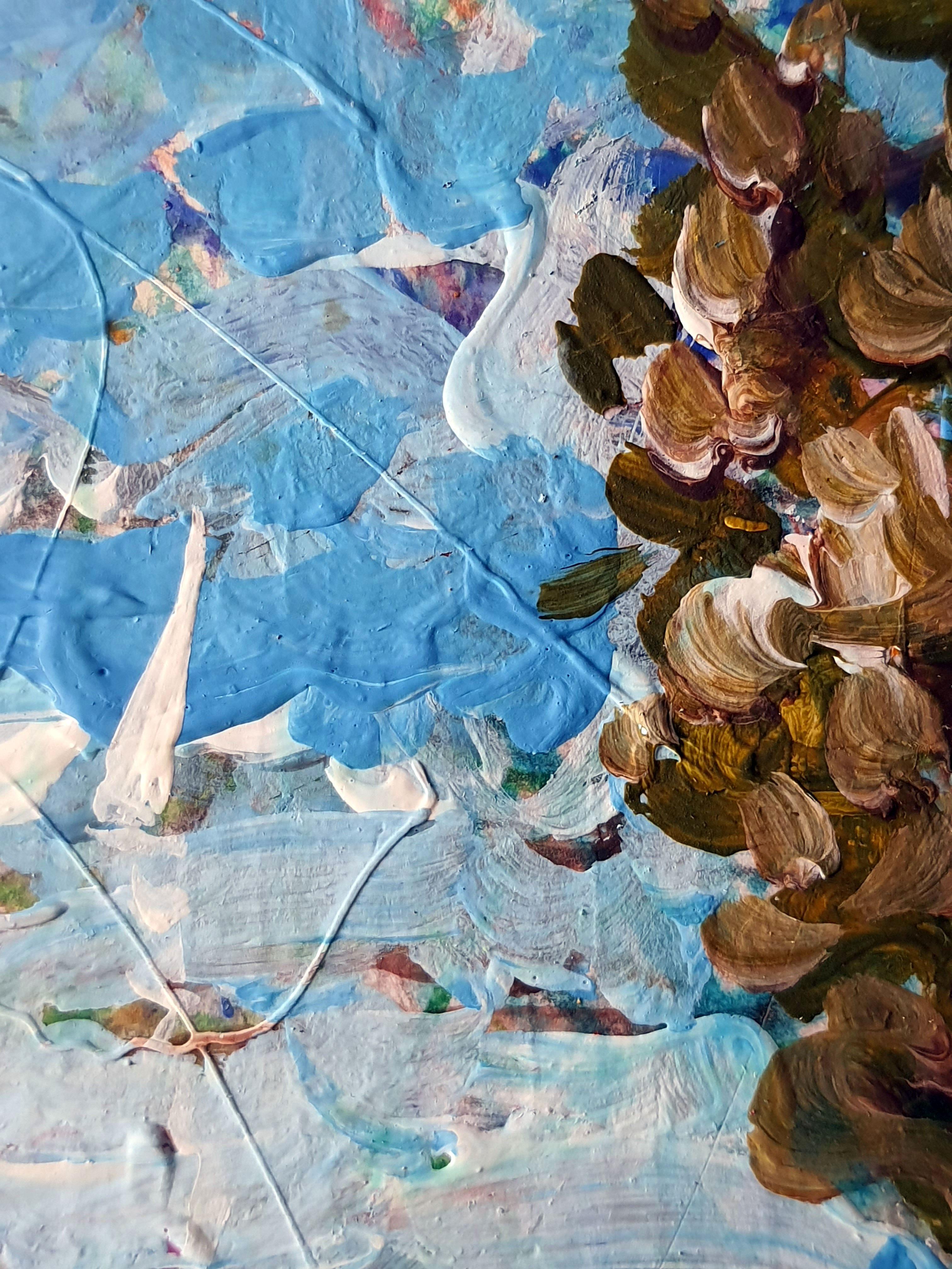 In questo dipinto ho unito acrilico e olio per catturare l'essenza vibrante e in continuo movimento del porto di pesca. Ispirati all'espressionismo e all'impressionismo, i tratti spessi e intenzionali evocano l'attività frenetica e le acque