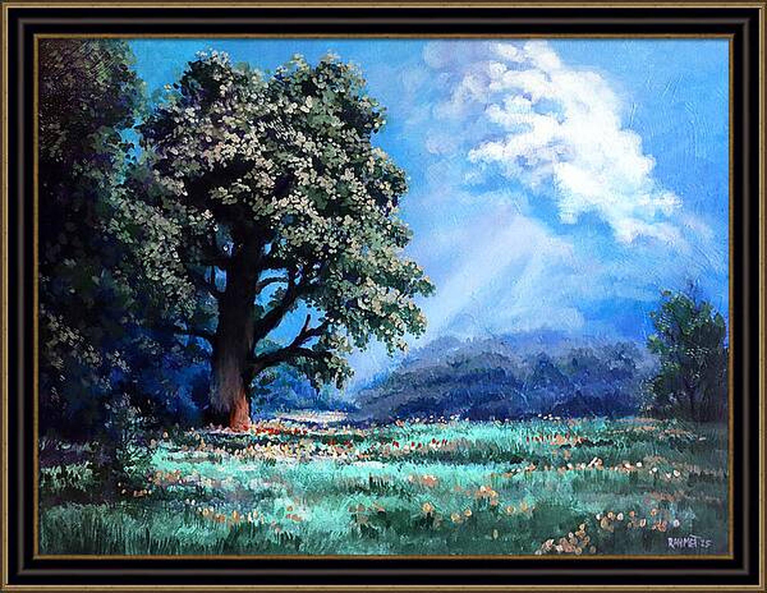 Blumenwiese (Blau), Landscape Painting, von RAKHMET REDZHEPOV (RAMZI)