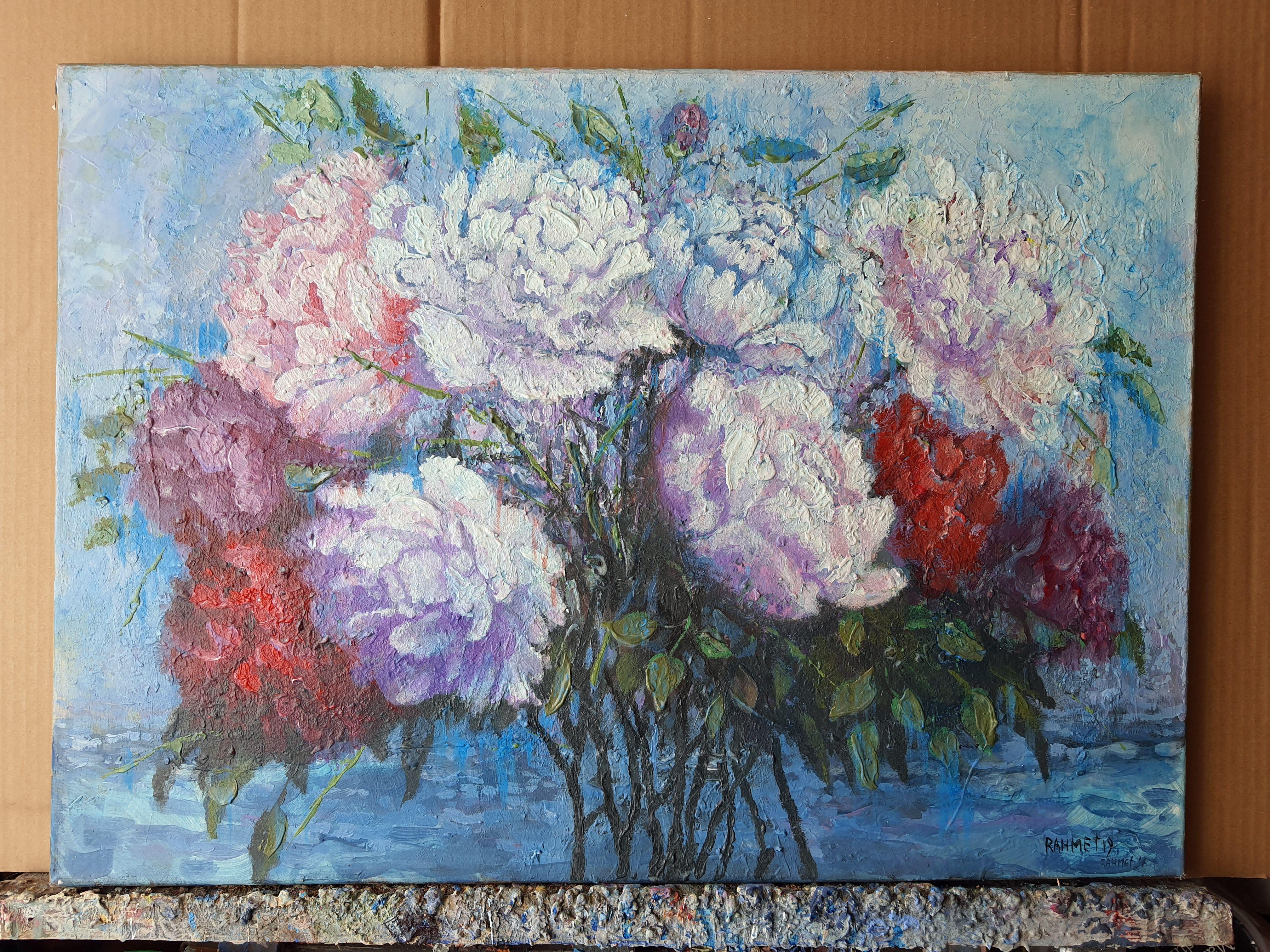 Fleurs en arrière-plan de la mer  - Impressionnisme Painting par RAKHMET REDZHEPOV (RAMZI)