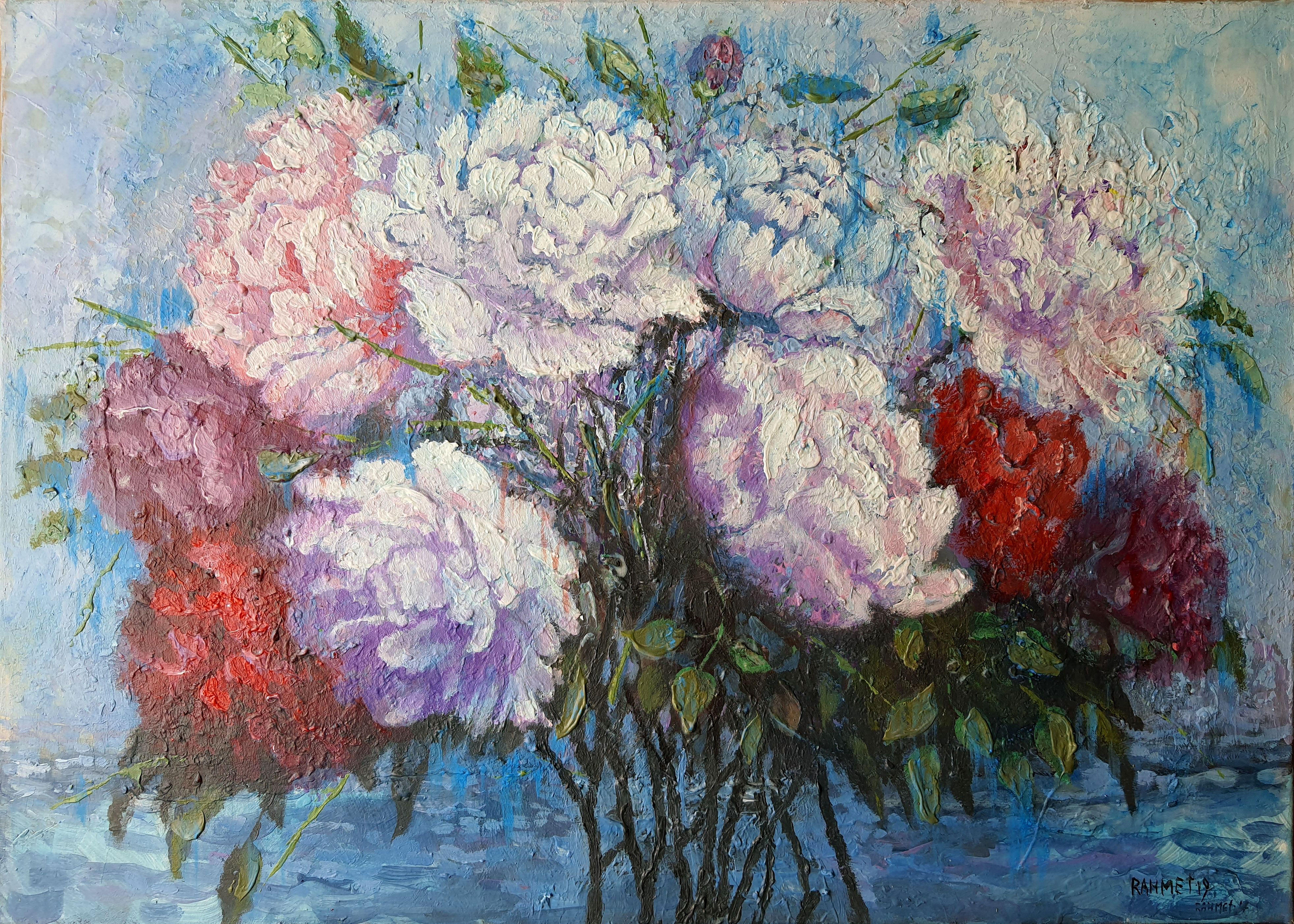 RAKHMET REDZHEPOV (RAMZI) Interior Painting - Flowers on the background of the Sea 