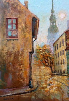 L'or des vieux murs, huile et acrylique impressionnistes, 100/120 cm.