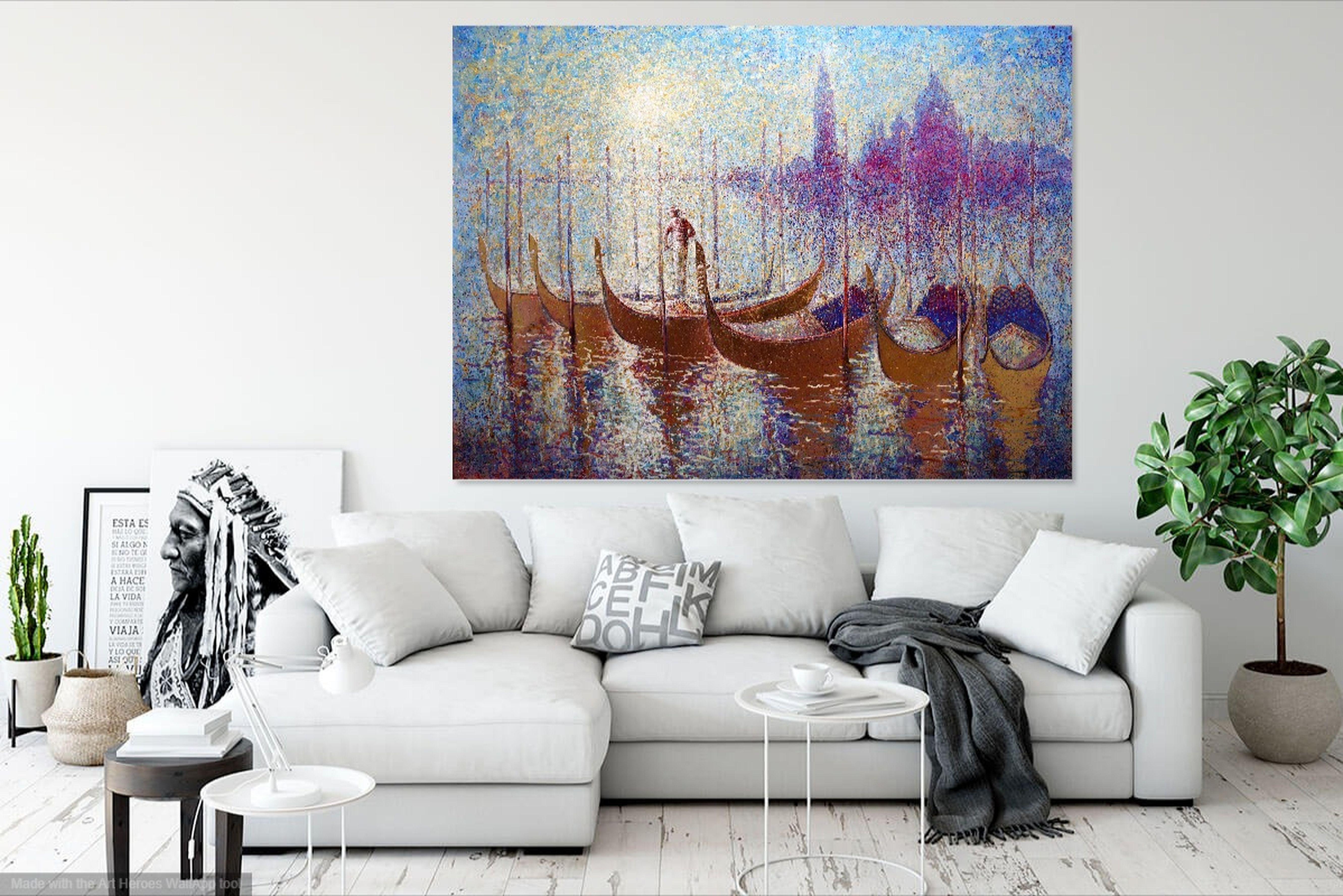 Goldene Gondeln von Venedig an einem romantischen Sommer sonnigen Morgen im Angebot 9