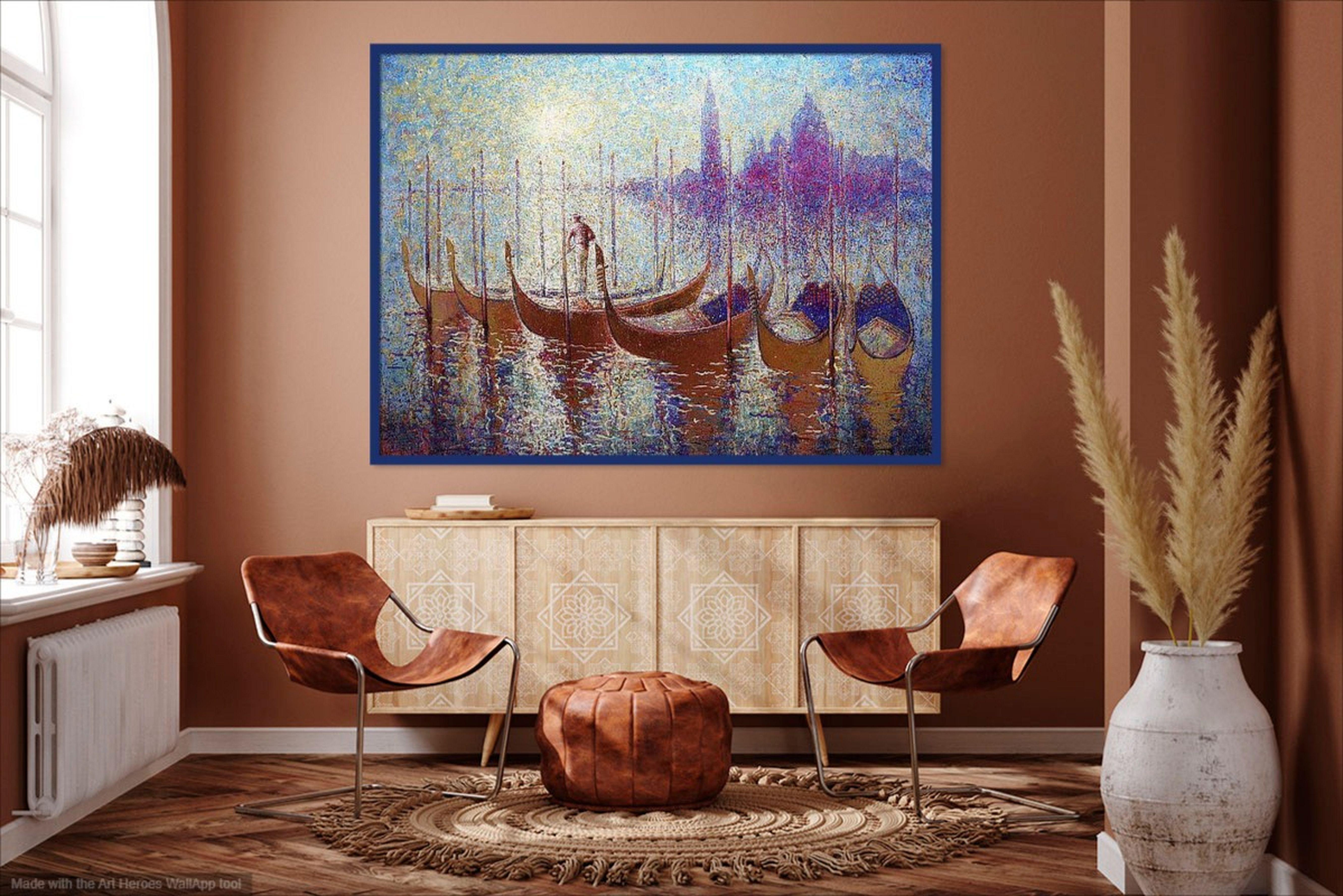 Goldene Gondeln von Venedig an einem romantischen Sommer sonnigen Morgen im Angebot 10