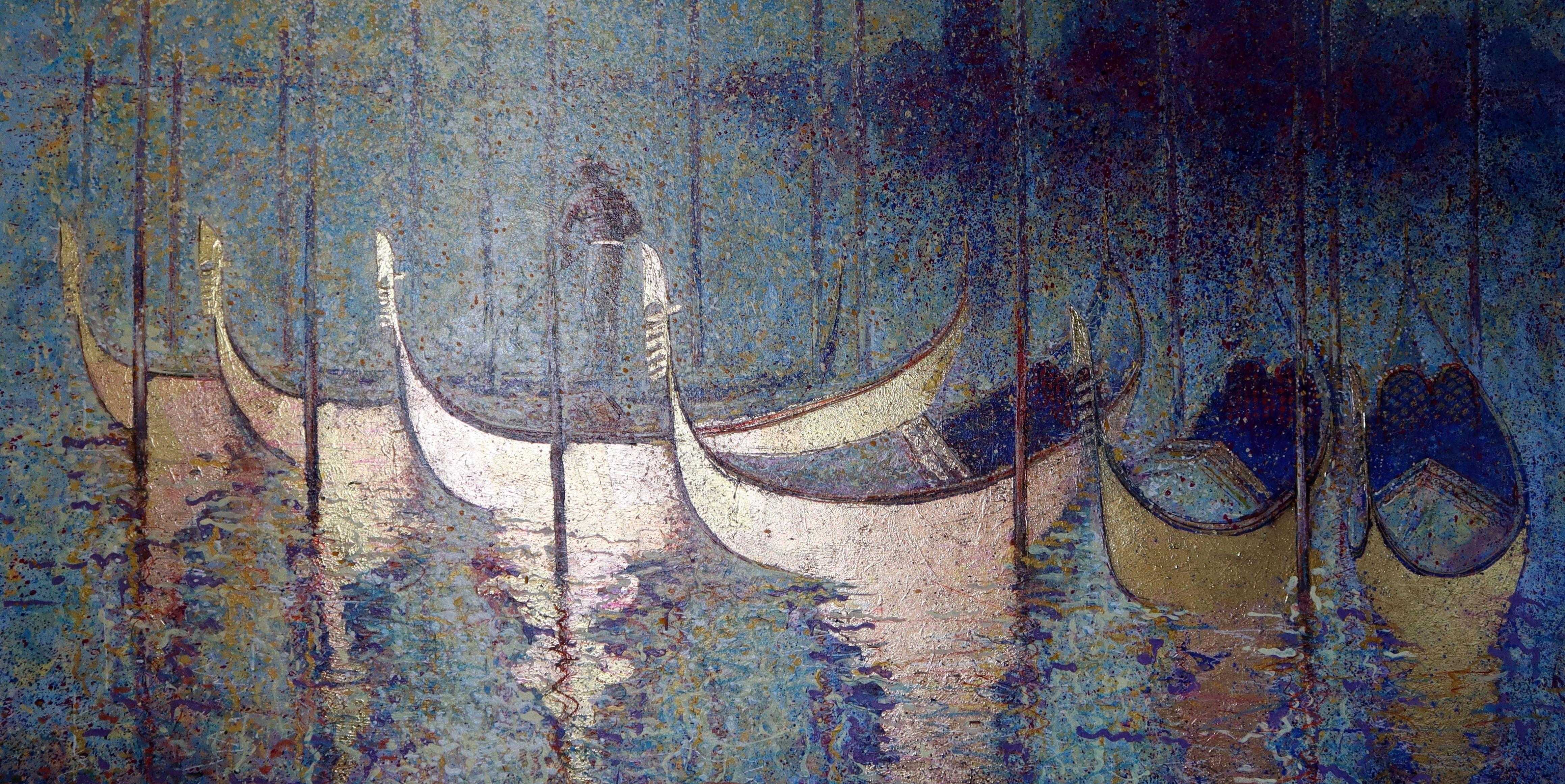 Bei der Schaffung dieses Werks habe ich die leuchtende Wärme eines sonnigen Morgens in Venedig mit den Texturen und Farbtönen von Öl, Acryl und Ölpastell verwoben. Meine Pinselstriche spiegeln einen Tanz zwischen Impressionismus und Abstraktion