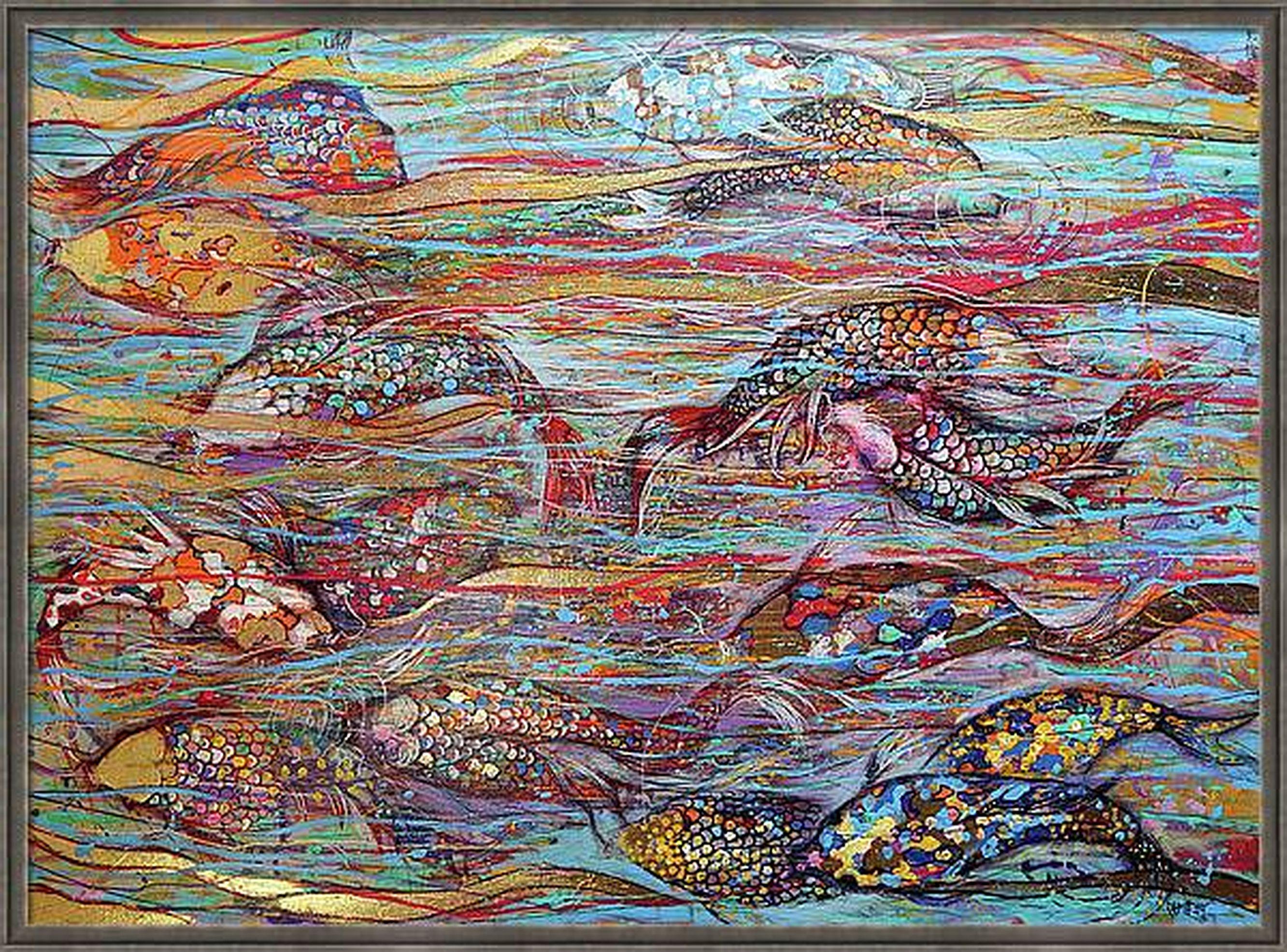 In dieser lebendigen Mischung aus Acryl und Öl habe ich mich dem Expressionismus und Surrealismus verschrieben, um die Essenz der Bewegung, des Lebensflusses und der Heiterkeit einzufangen. Jeder Strich und jede Farbwahl ist mit Emotionen aufgeladen