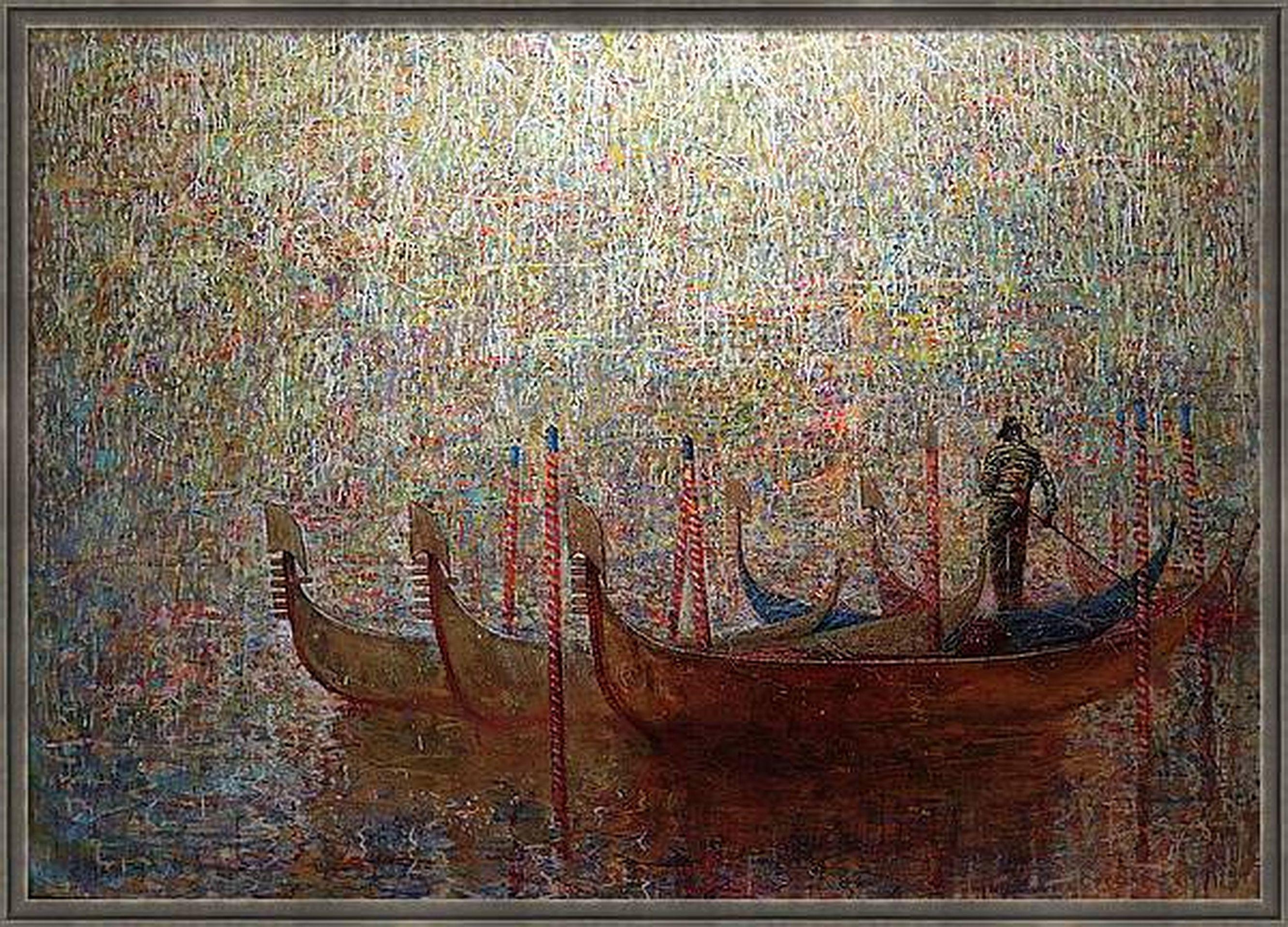 Gondolier und sonniger Morgen in Venedig  – Painting von RAKHMET REDZHEPOV (RAMZI)