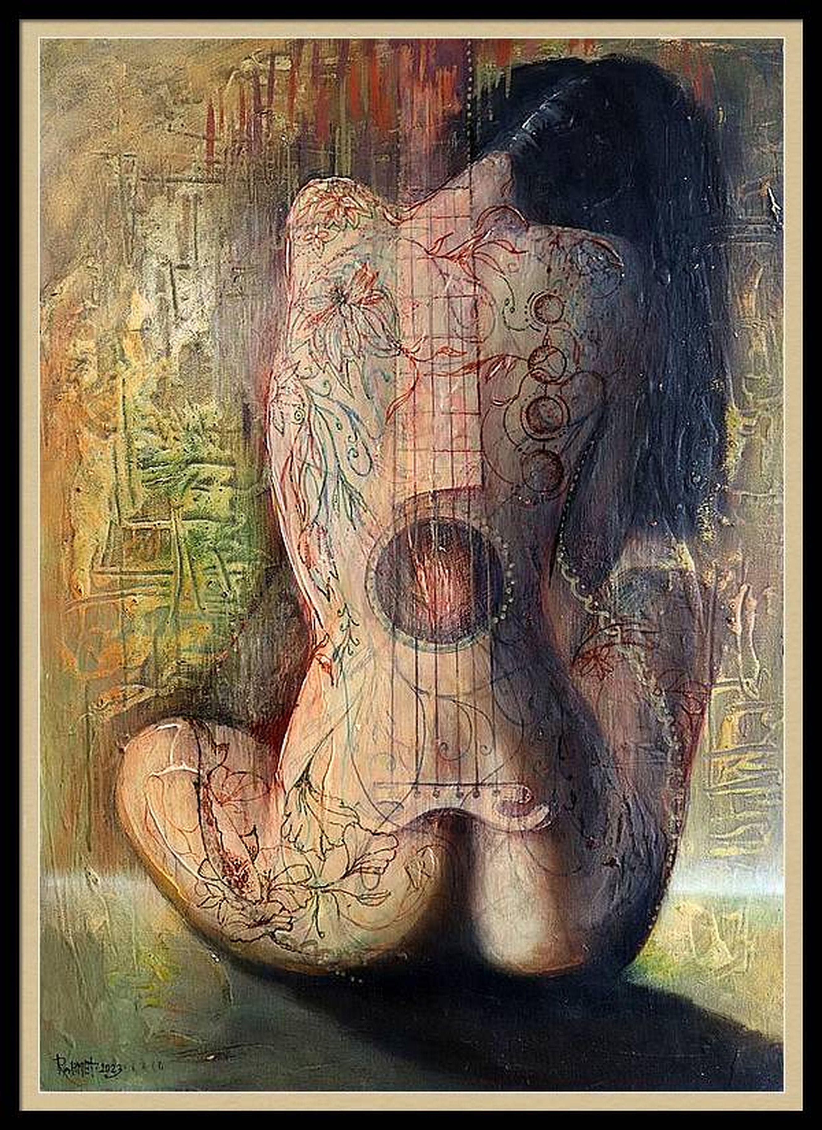 Gitarre (Braun), Nude Painting, von RAKHMET REDZHEPOV (RAMZI)