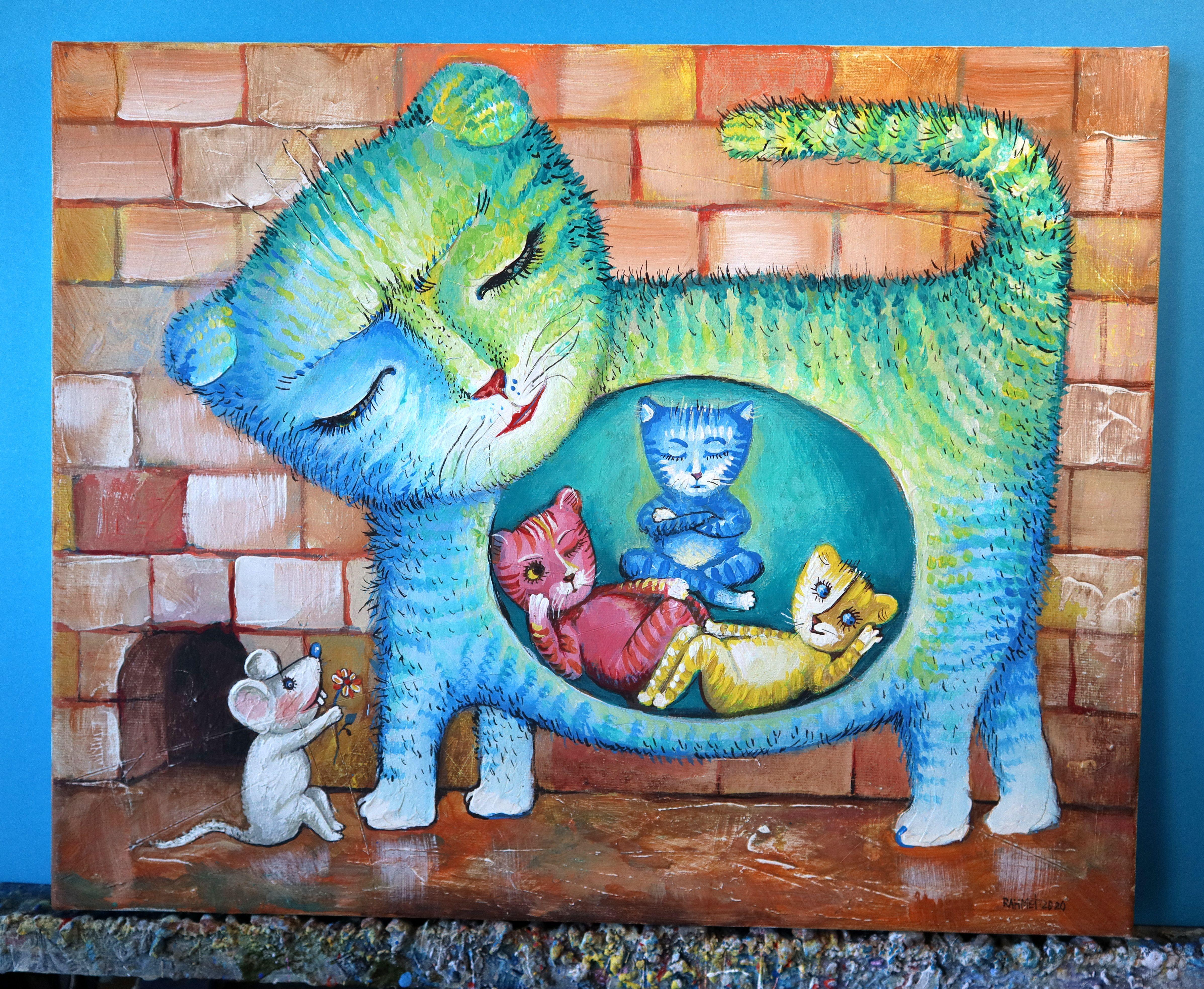 HAPPY FAMILY Originalgemälde (Impressionismus), Painting, von RAKHMET REDZHEPOV (RAMZI)