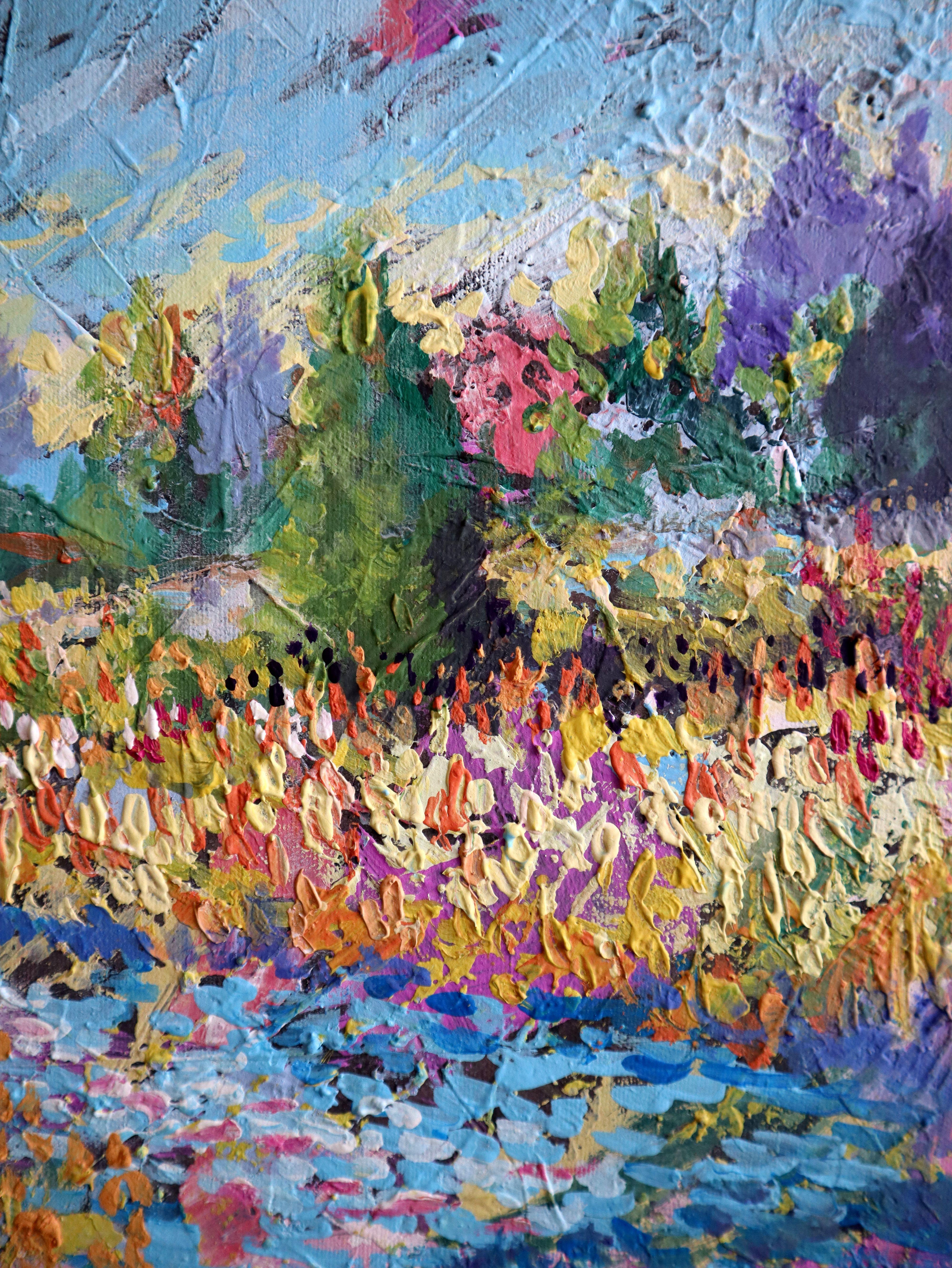 In creating this vibrant tableau, I wielded acrylic and oil with fervent, sweeping gestures, each stroke imbued with passion. I embraced expressionism and impressionism to weave a tapestry of emotions, blending the wild dance of colors to evoke a