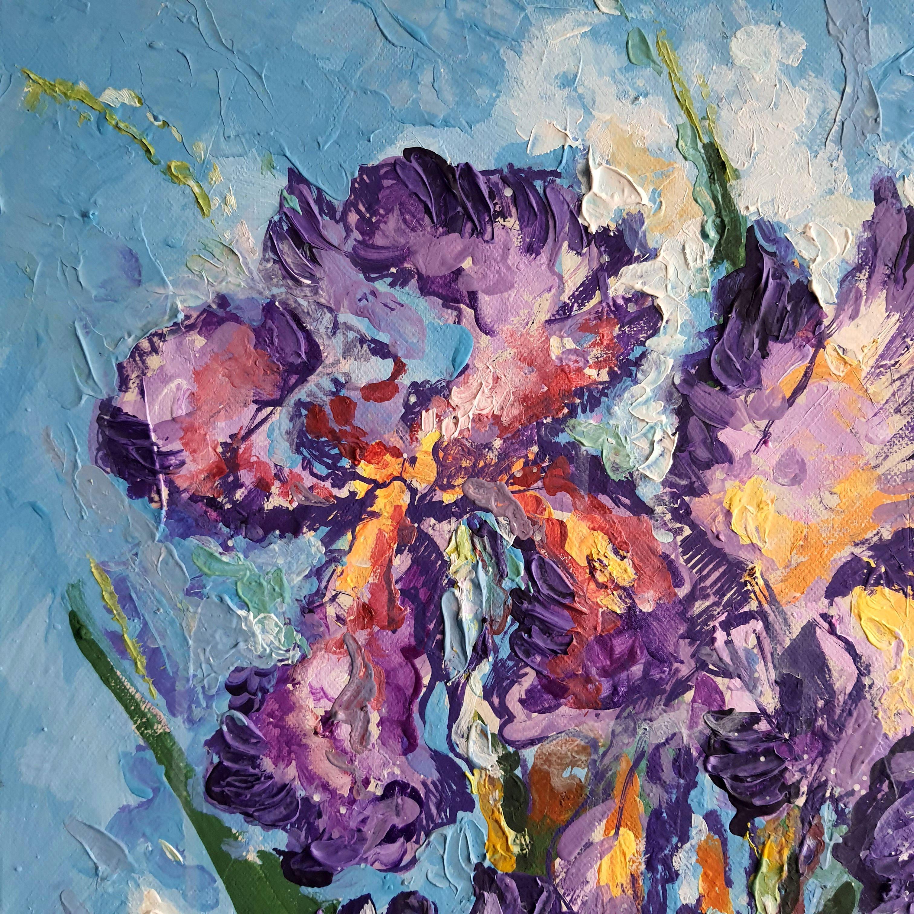 IRISES 2 - Gray Still-Life Painting by RAKHMET REDZHEPOV (RAMZI)