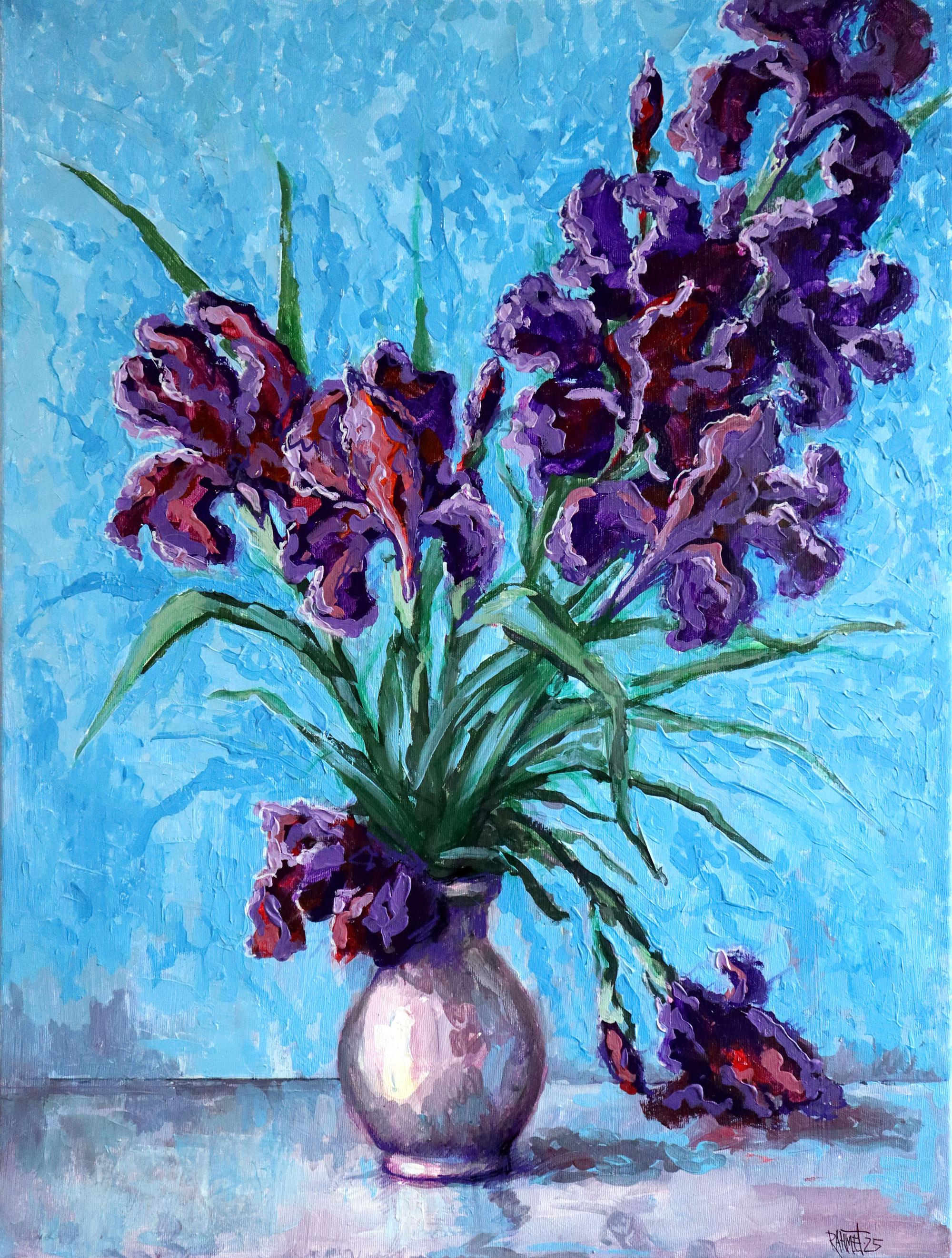 Irises on Blue For Sale 6