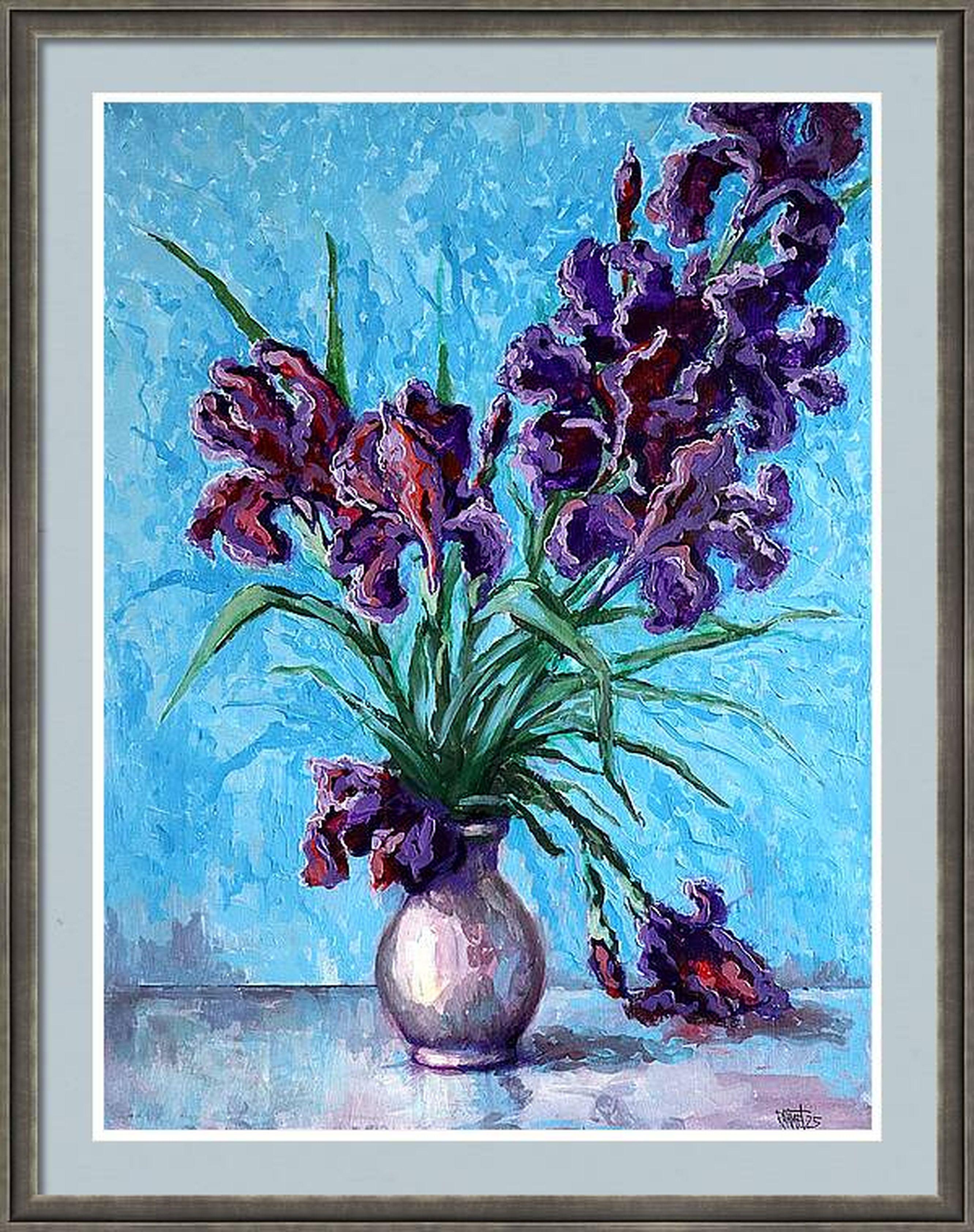 Irises on Blue For Sale 7
