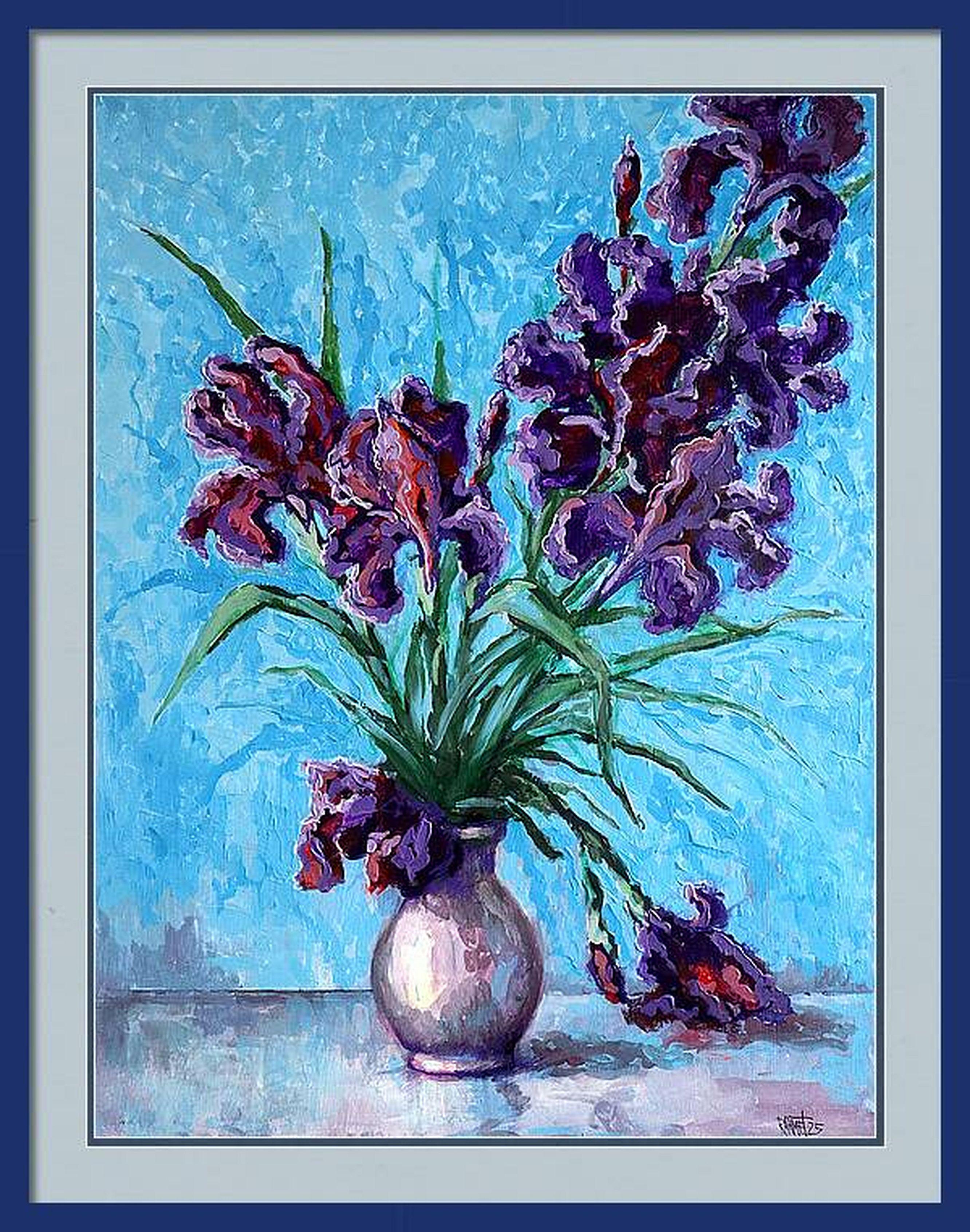 Irises on Blue For Sale 8