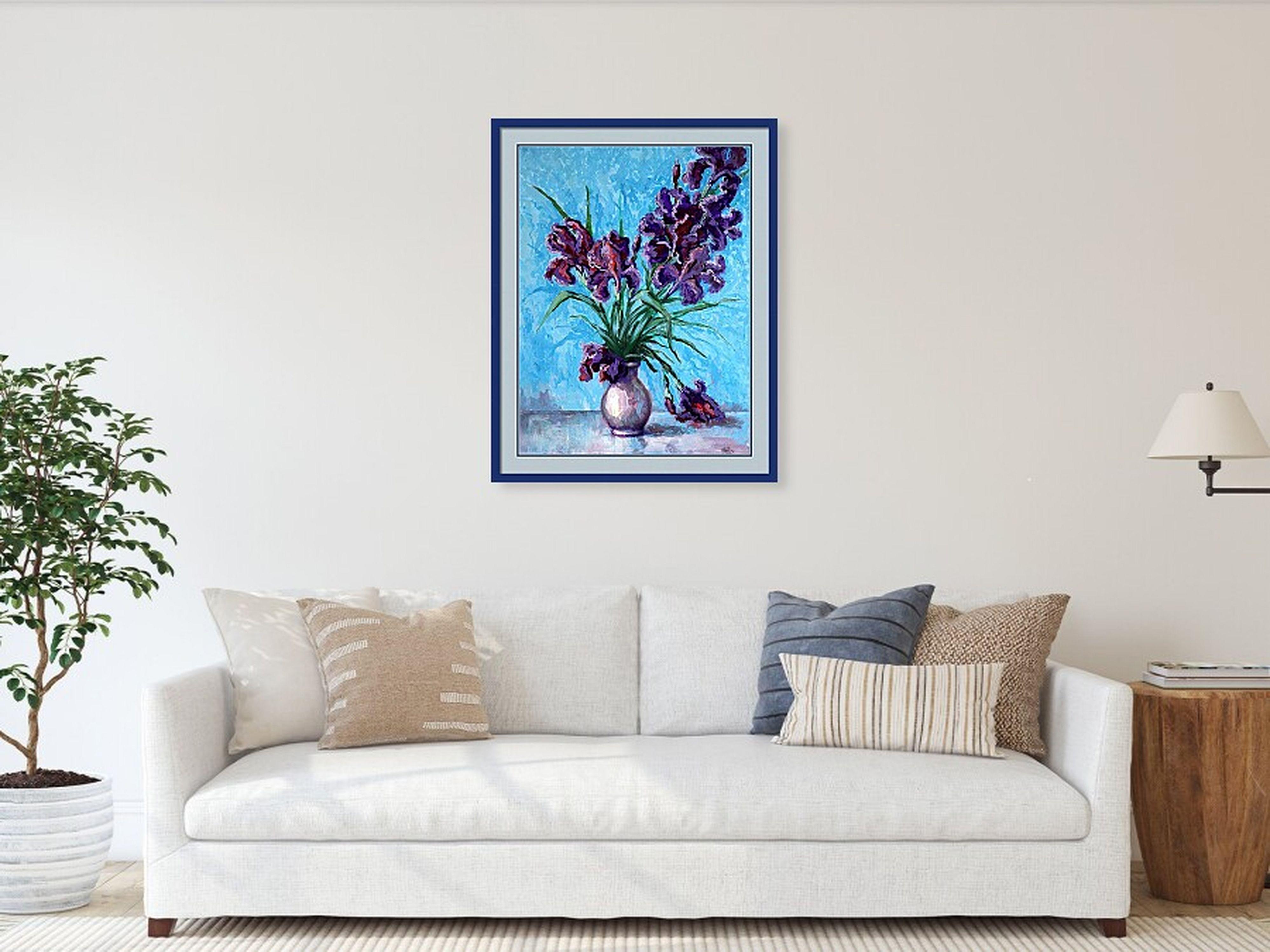 Irises on Blue For Sale 9