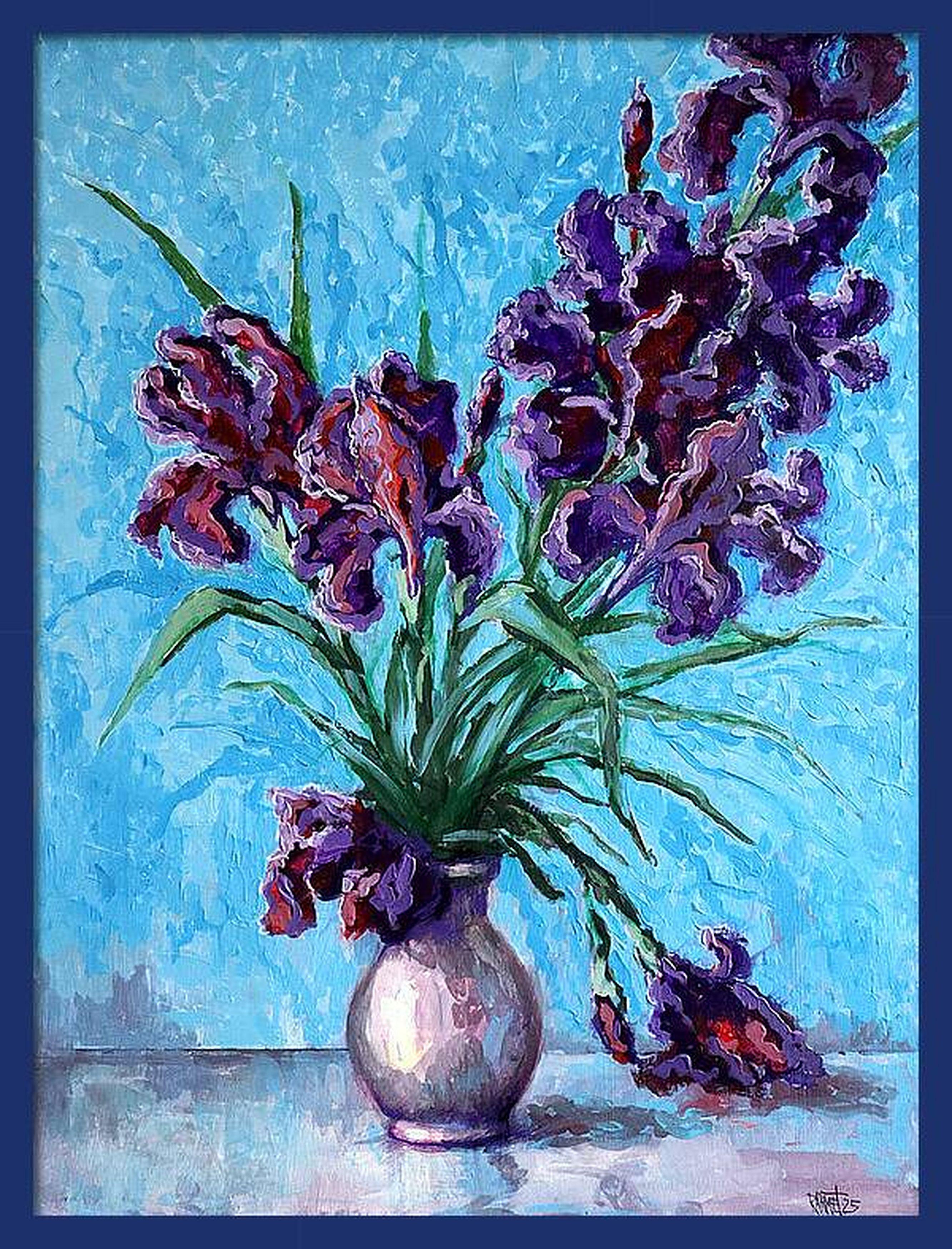 Irises on Blue For Sale 10