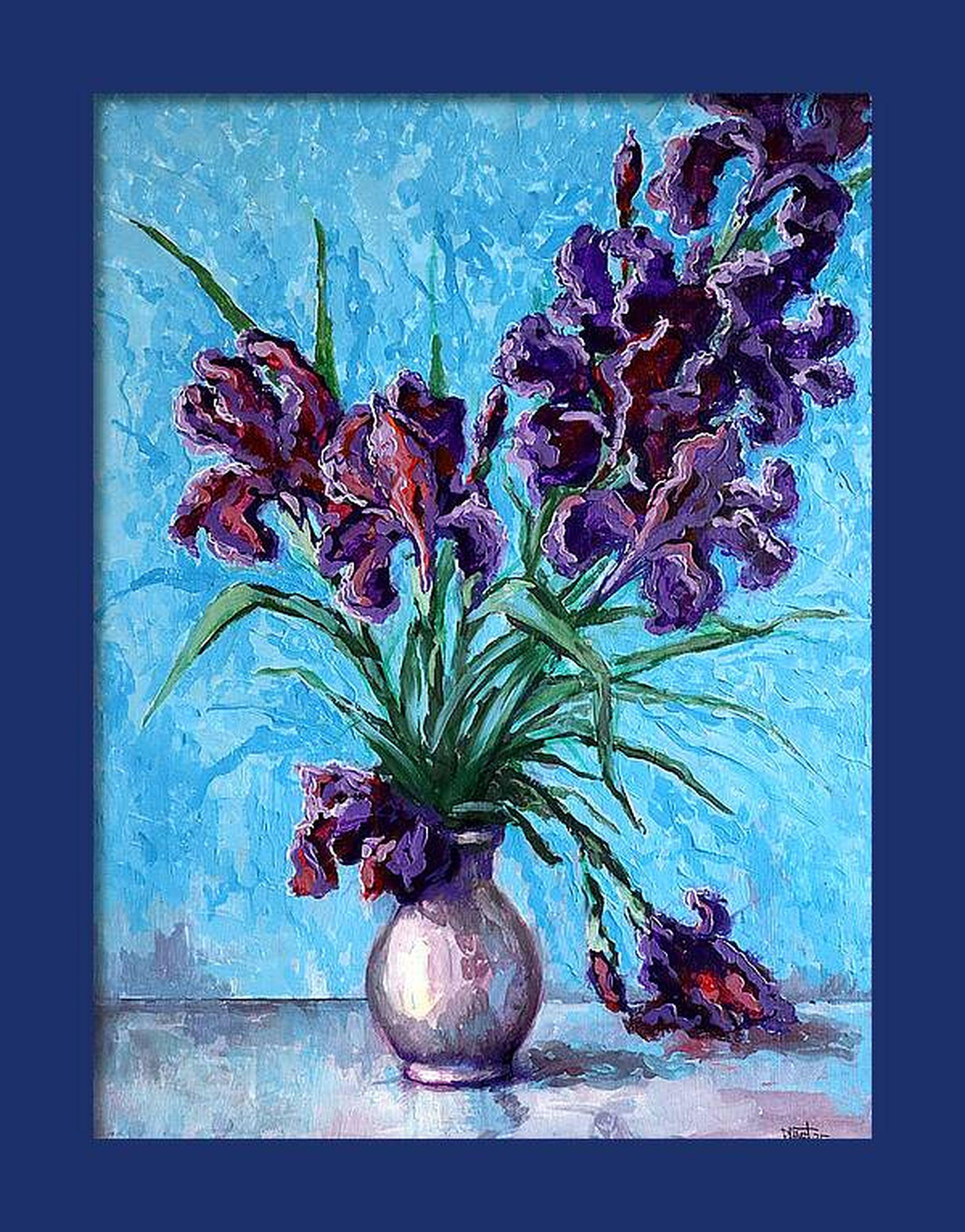 Irises on Blue For Sale 11
