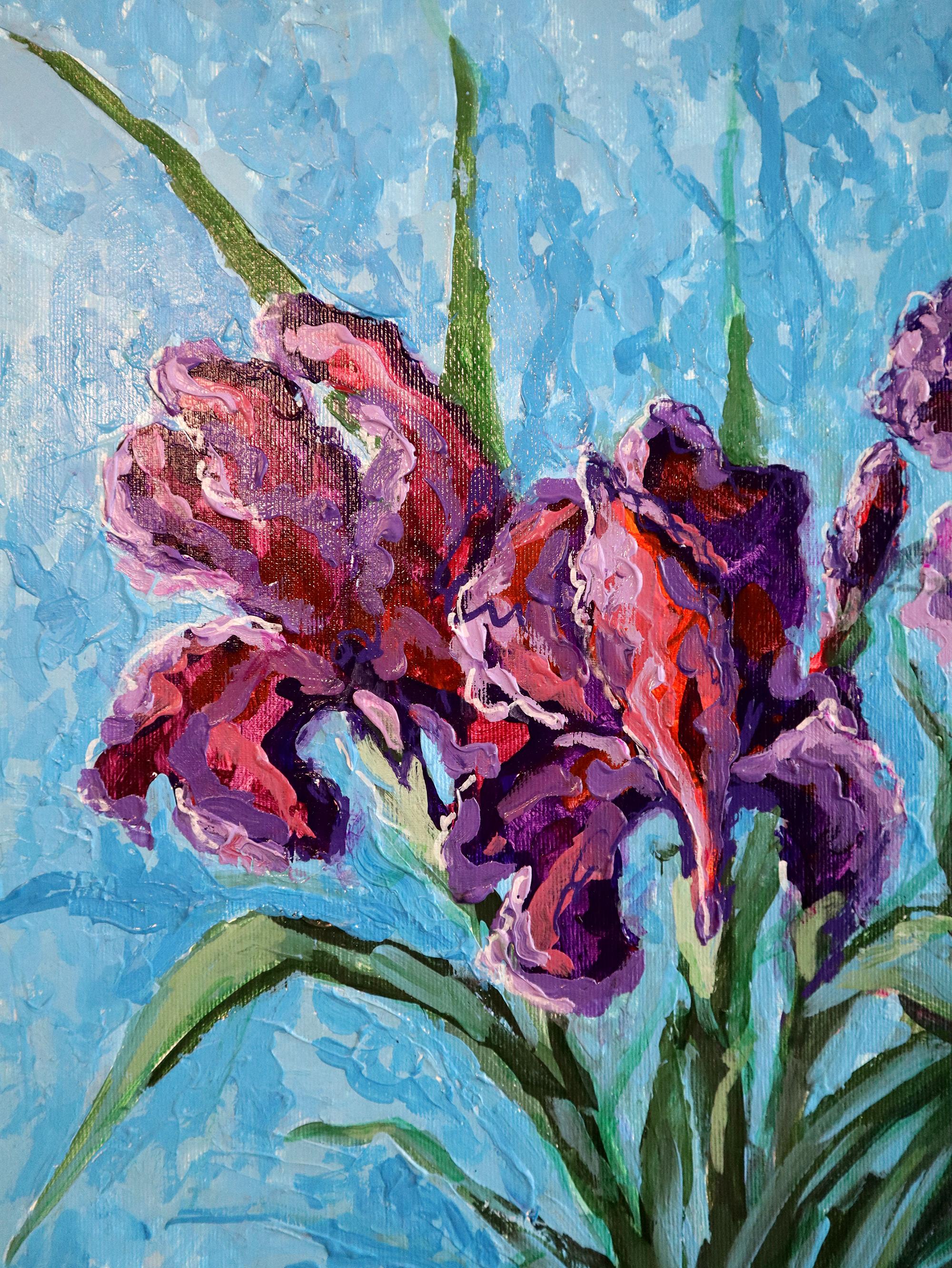 Irises on Blue For Sale 1