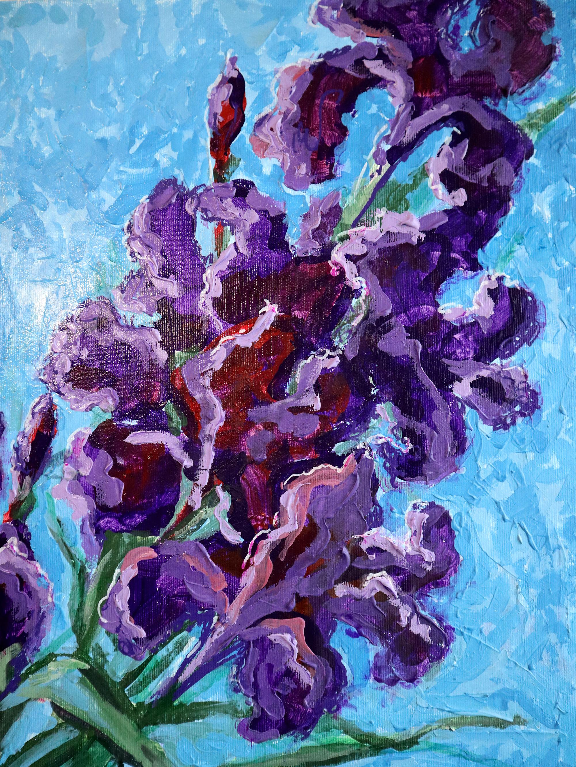 Irises on Blue For Sale 2