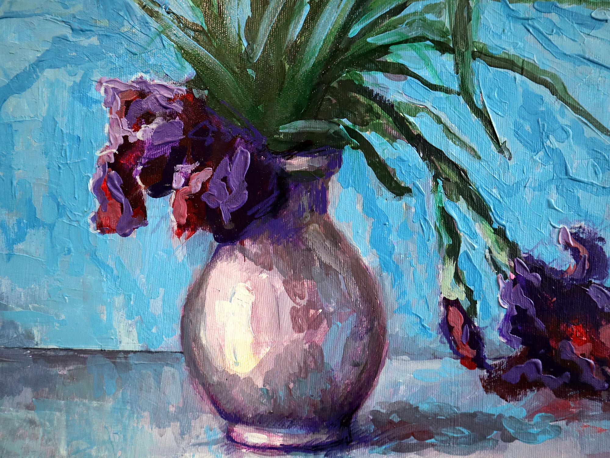 Irises on Blue For Sale 4