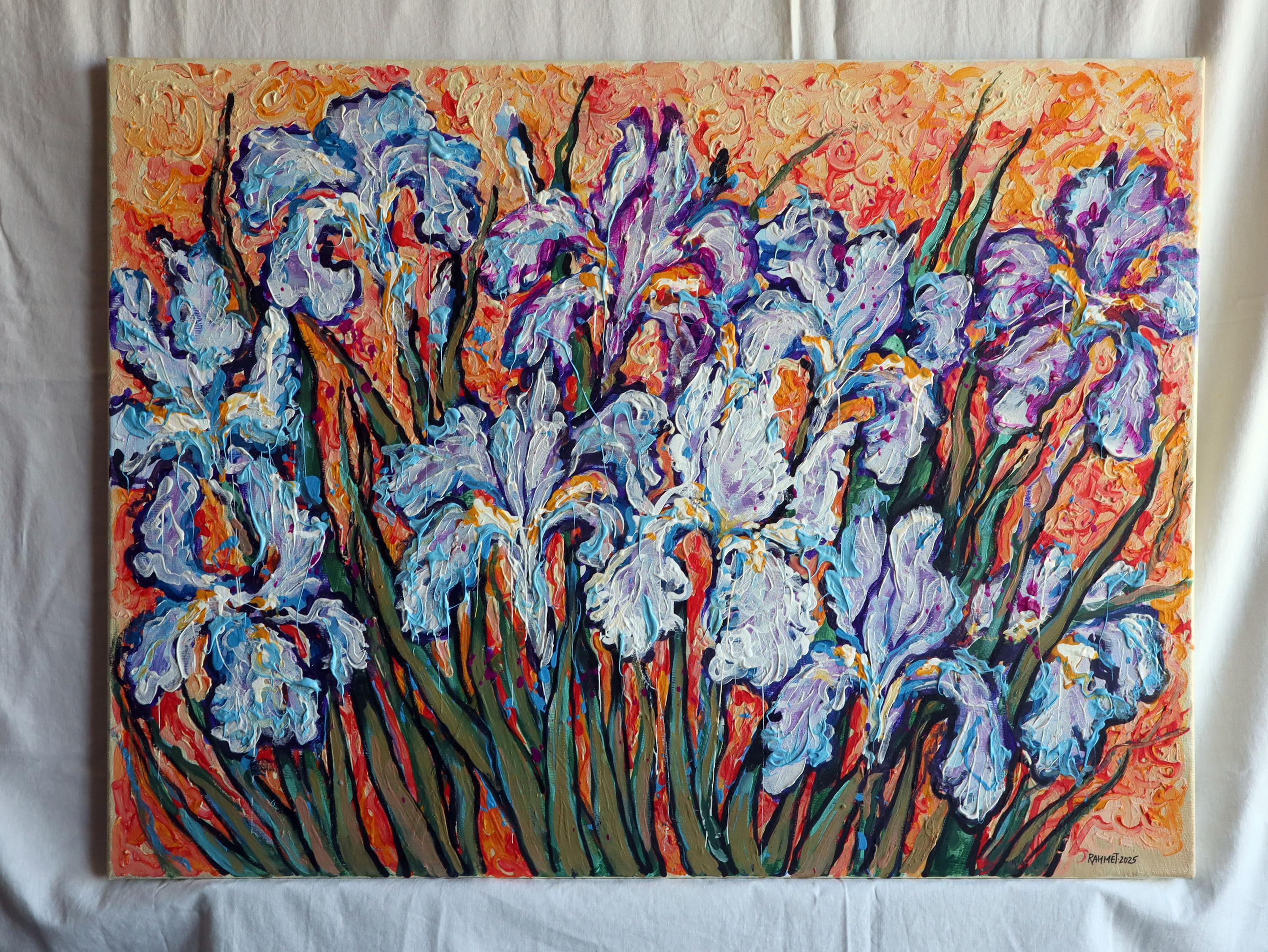 Irises on Gold - Painting by RAKHMET REDZHEPOV (RAMZI)