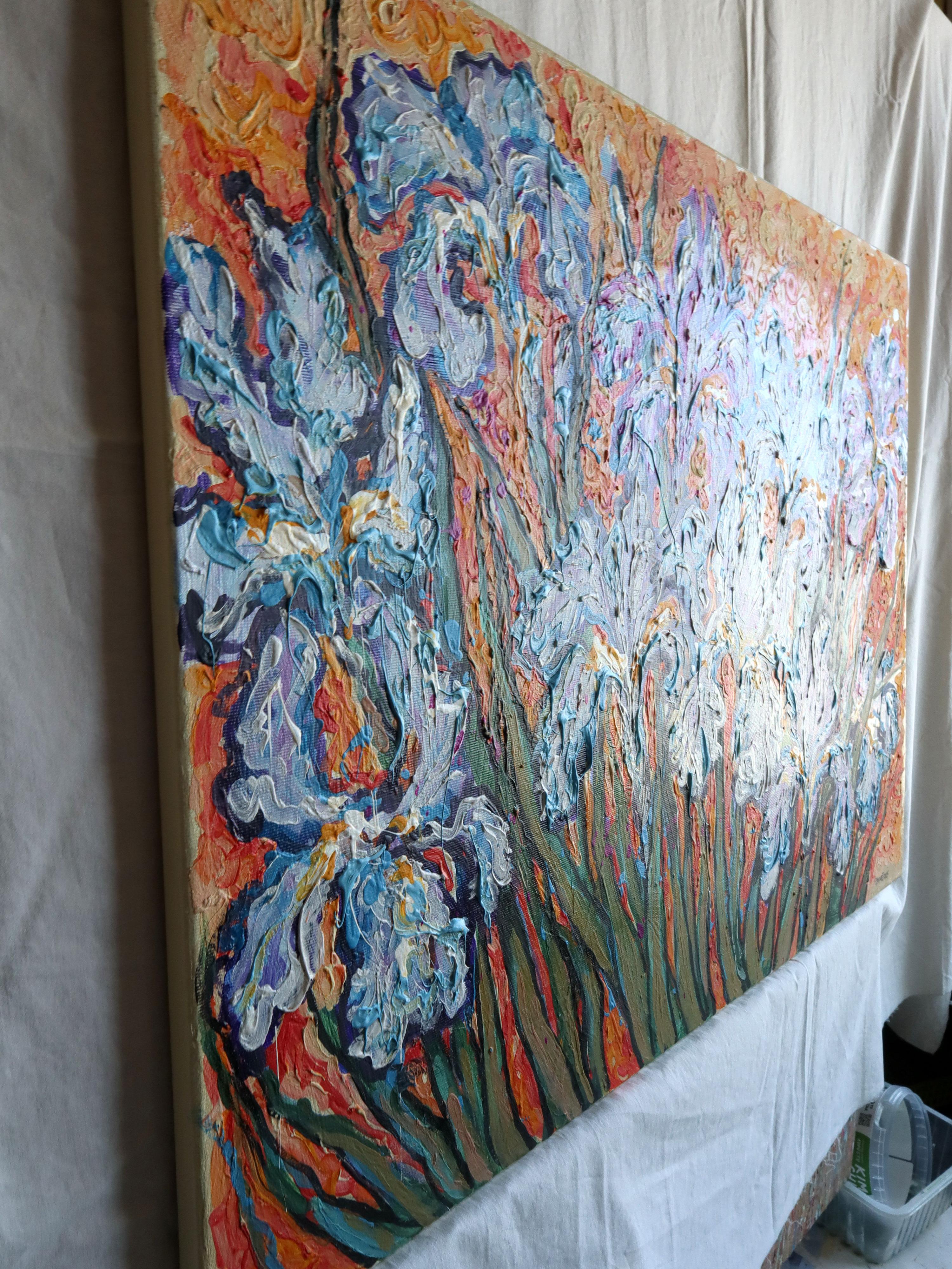 Irises on Gold - Expressionist Painting by RAKHMET REDZHEPOV (RAMZI)