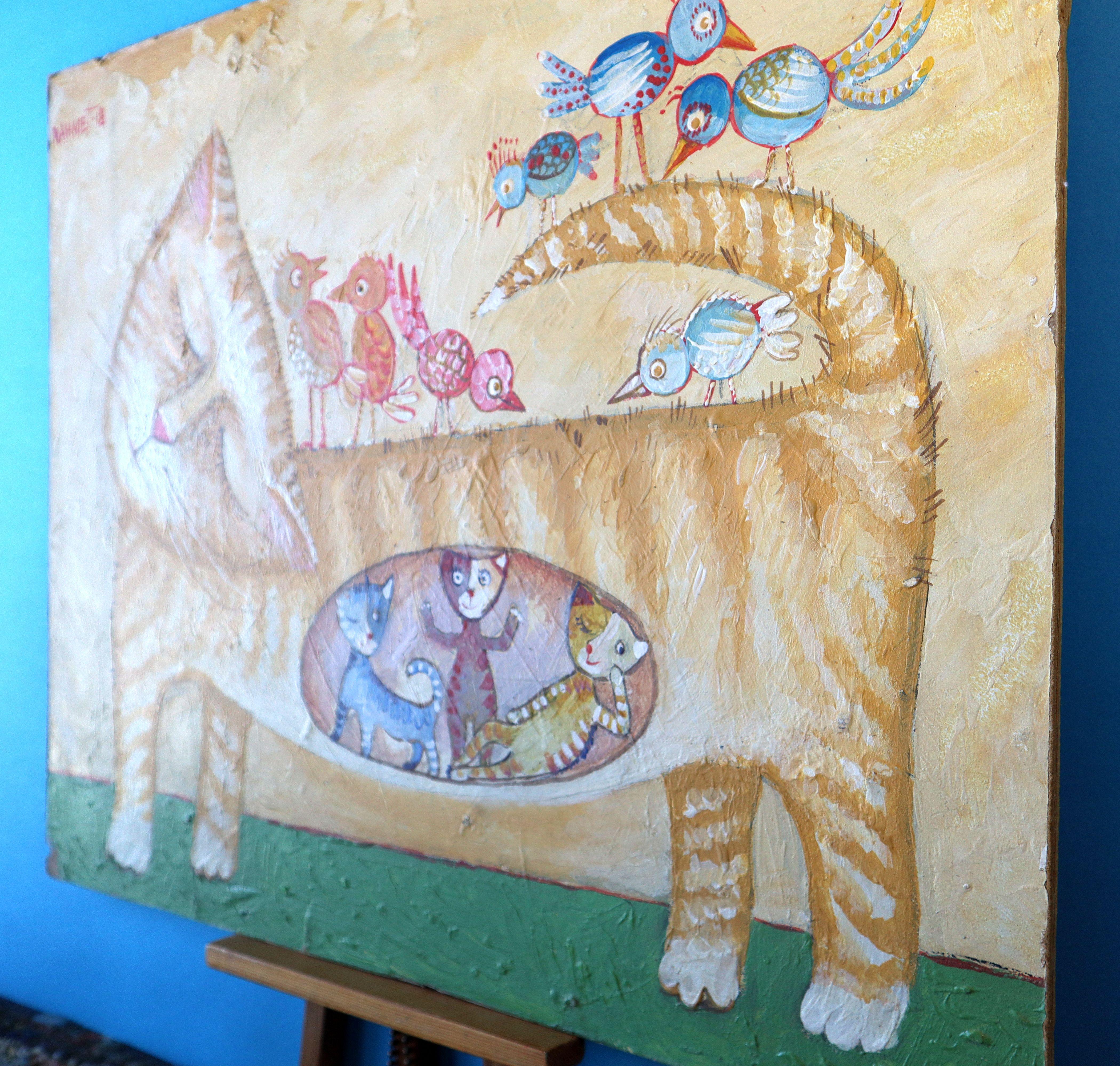 GIOIA. Quadro originale di gatti - Animal Painting Beige di RAKHMET REDZHEPOV (RAMZI)
