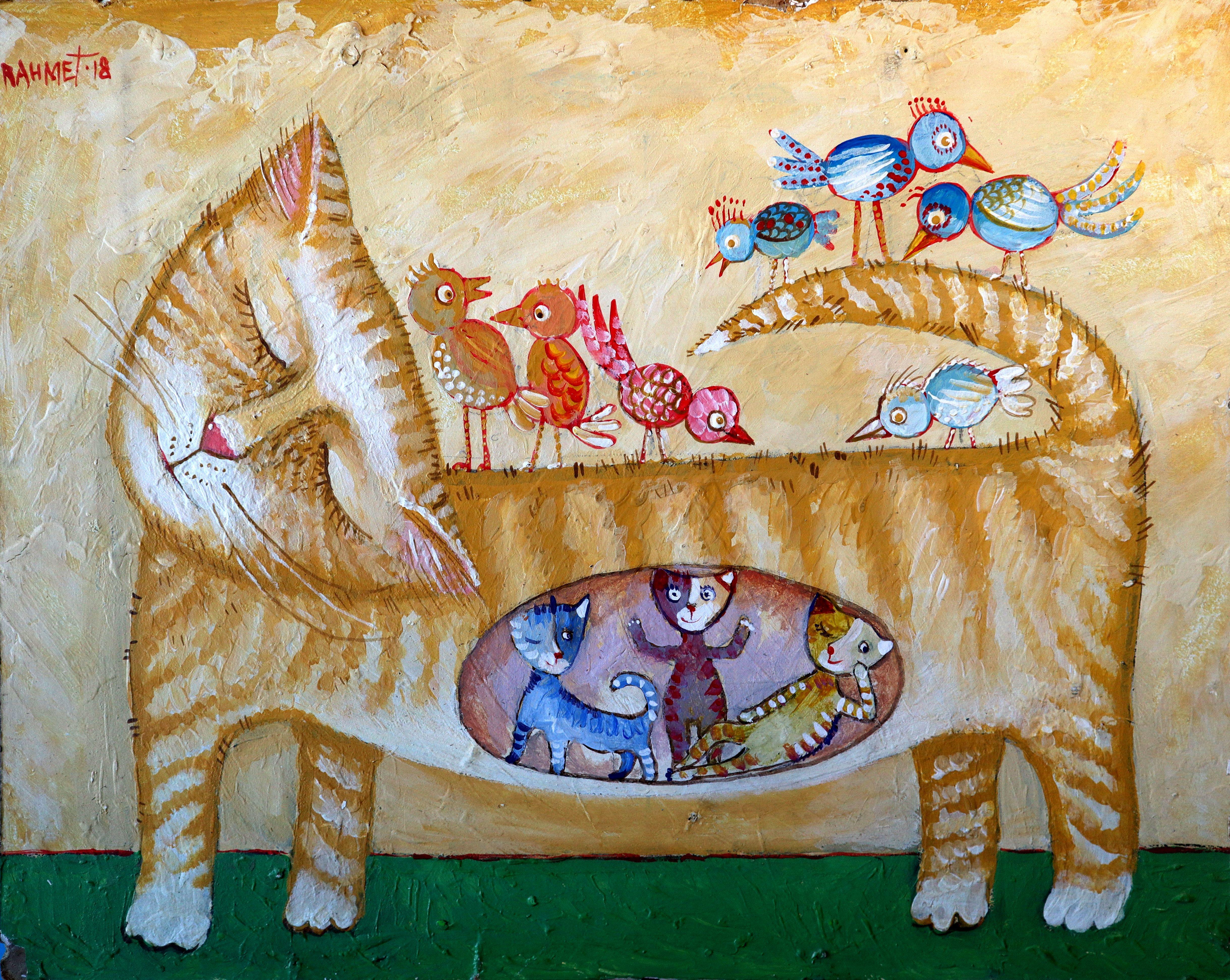 Animal Painting di RAKHMET REDZHEPOV (RAMZI) - GIOIA. Quadro originale di gatti