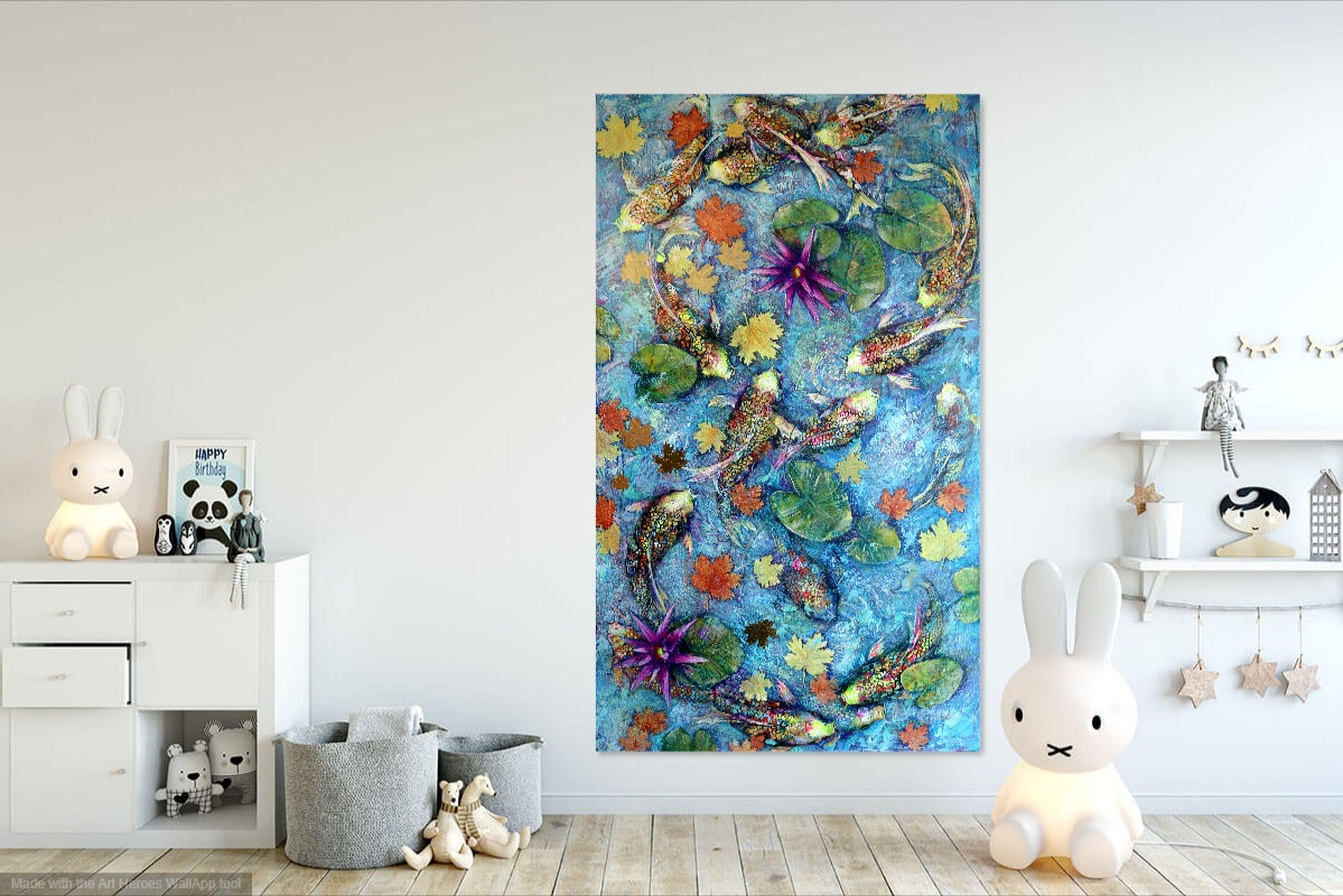 Koi Fische und goldene Blätter im Angebot 6
