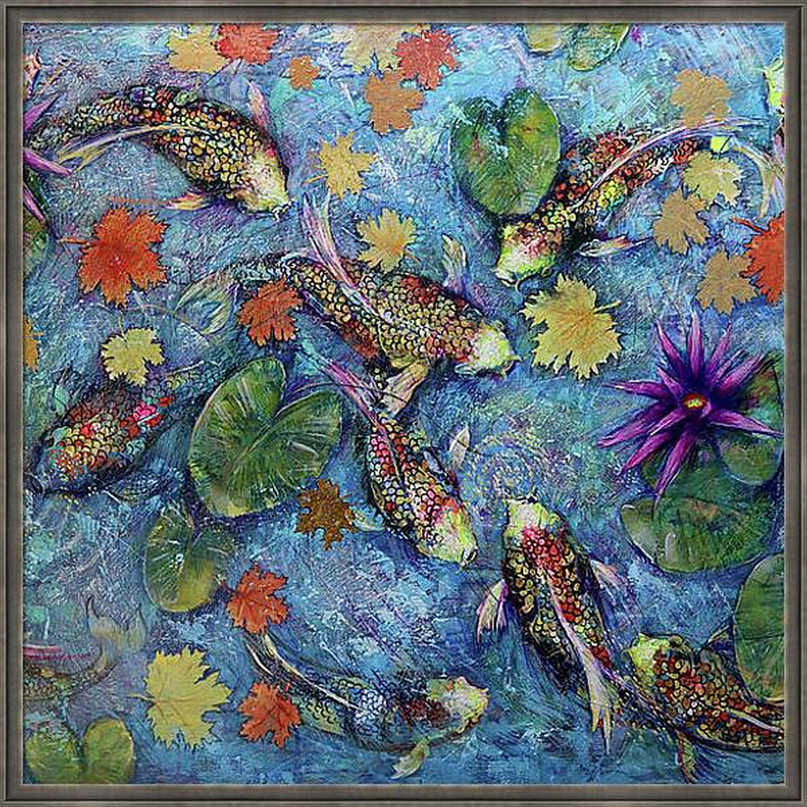 Koi Fish and Golden Leaves - Painting by RAKHMET REDZHEPOV (RAMZI)