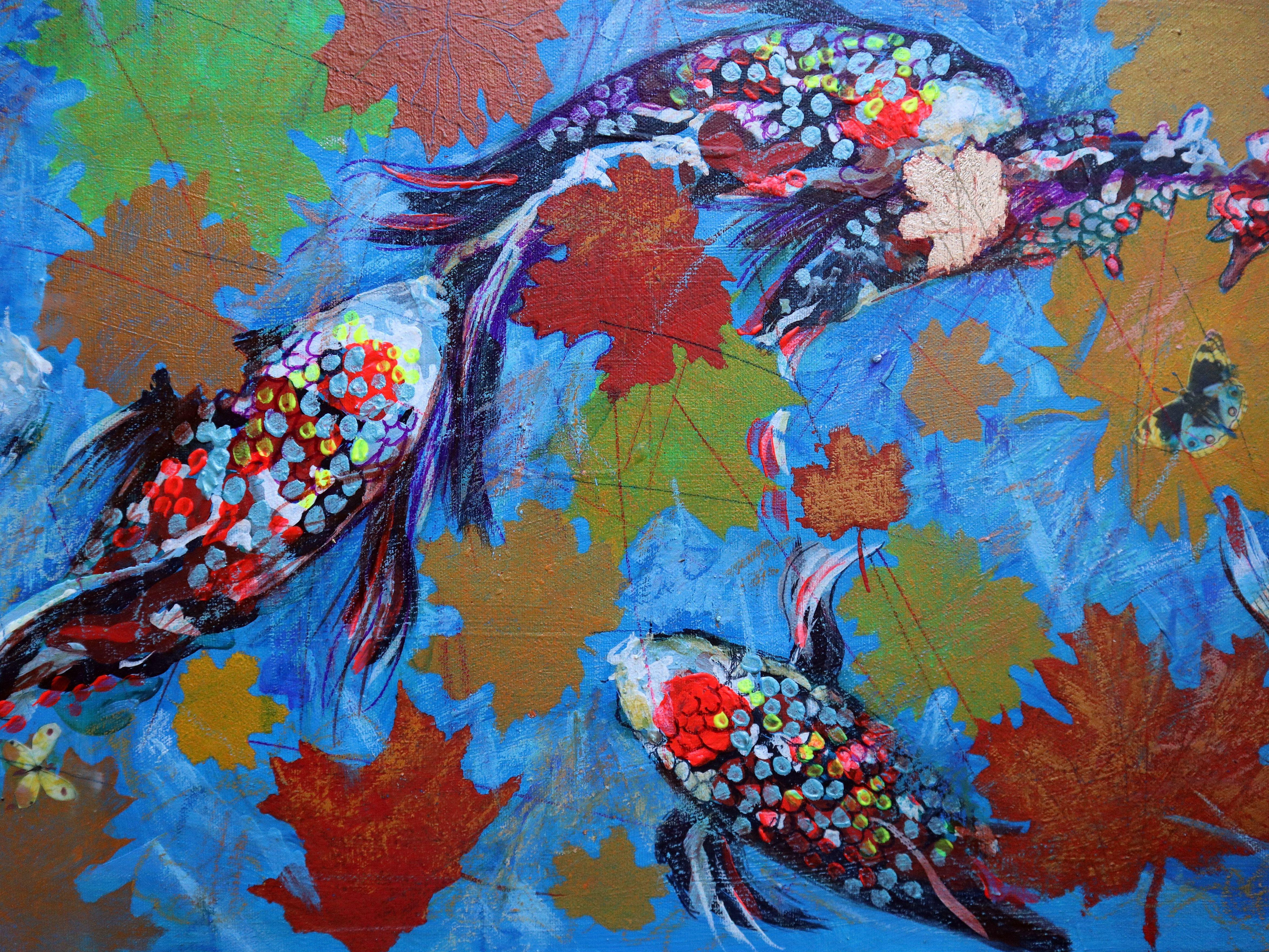 Koi Fish on Blue For Sale 12