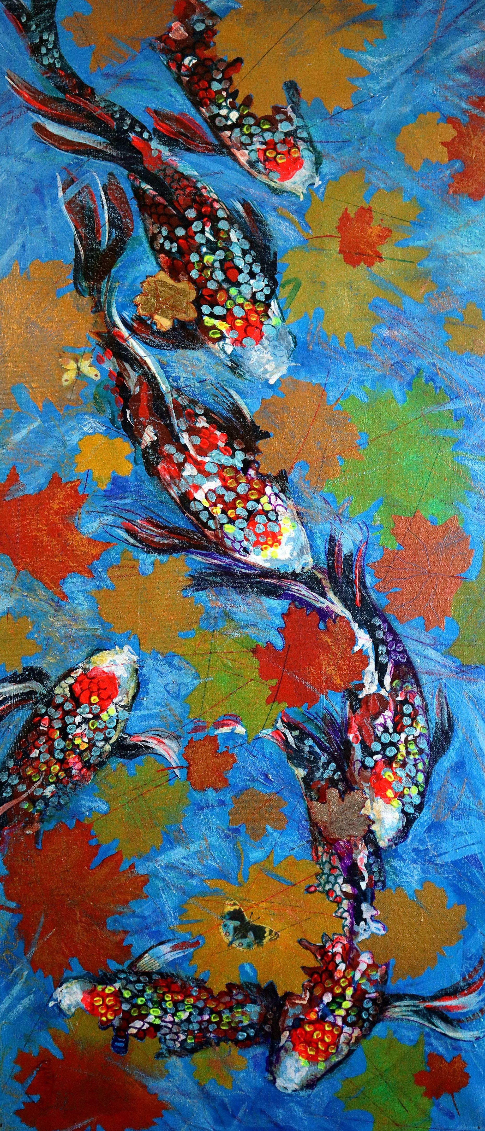 Koi Fish on Blue - Impressionist Painting by RAKHMET REDZHEPOV (RAMZI)