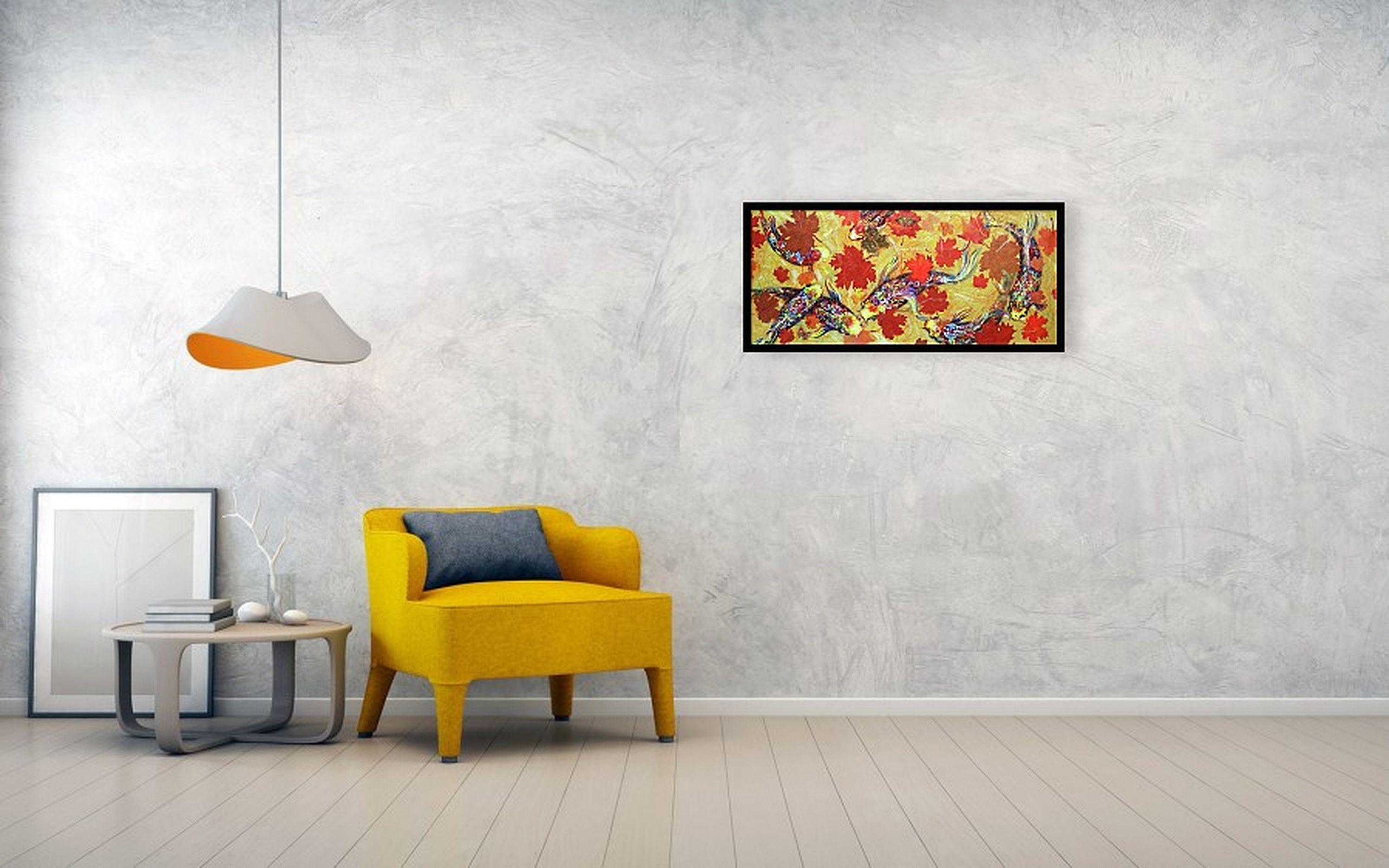 Koi Fish on Yellow - Painting by RAKHMET REDZHEPOV (RAMZI)