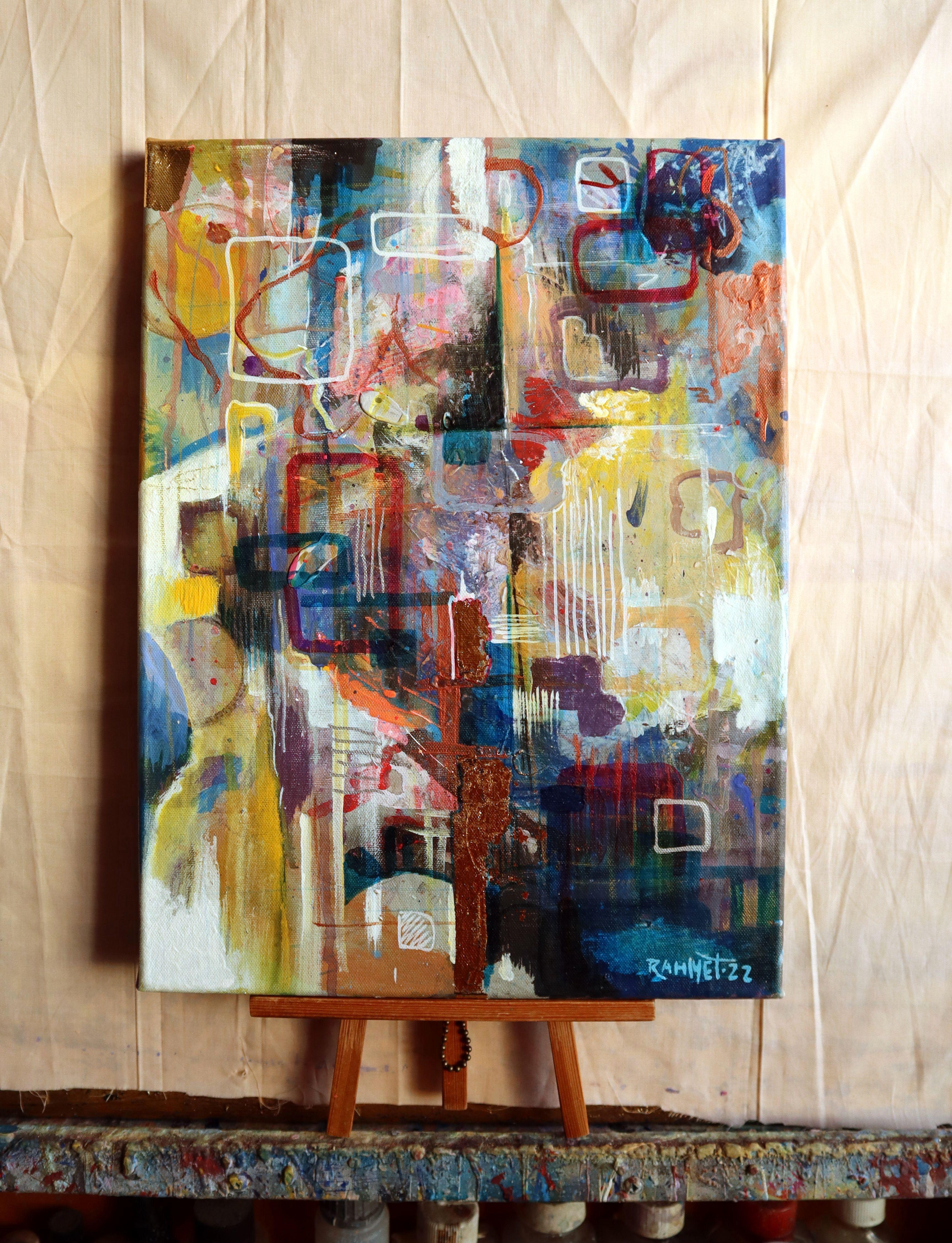 Lebendige Stadt. Abstraktes Originalgemälde (Abstrakter Impressionismus), Painting, von RAKHMET REDZHEPOV (RAMZI)