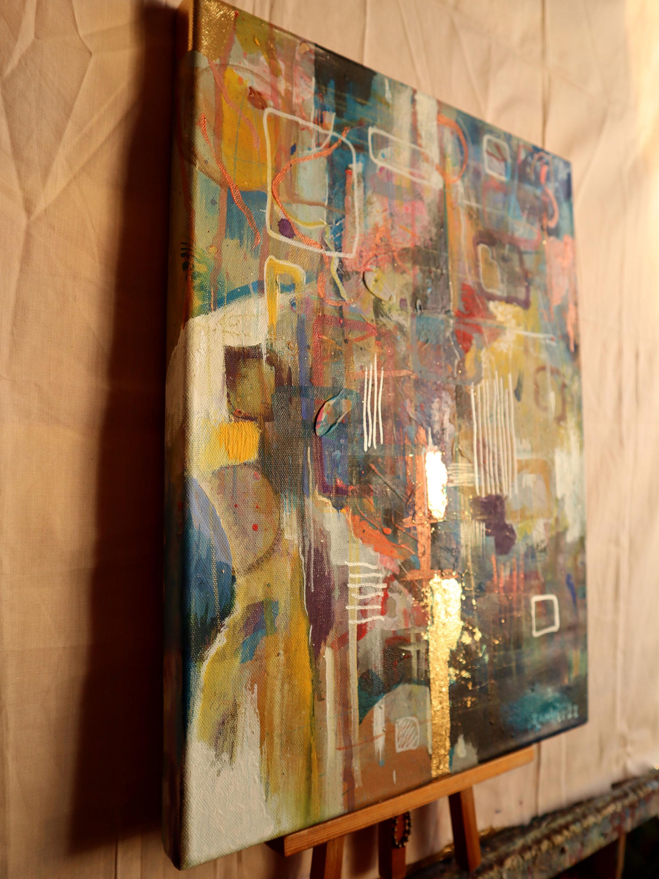 Lebendige Stadt. Abstraktes Originalgemälde (Braun), Abstract Painting, von RAKHMET REDZHEPOV (RAMZI)