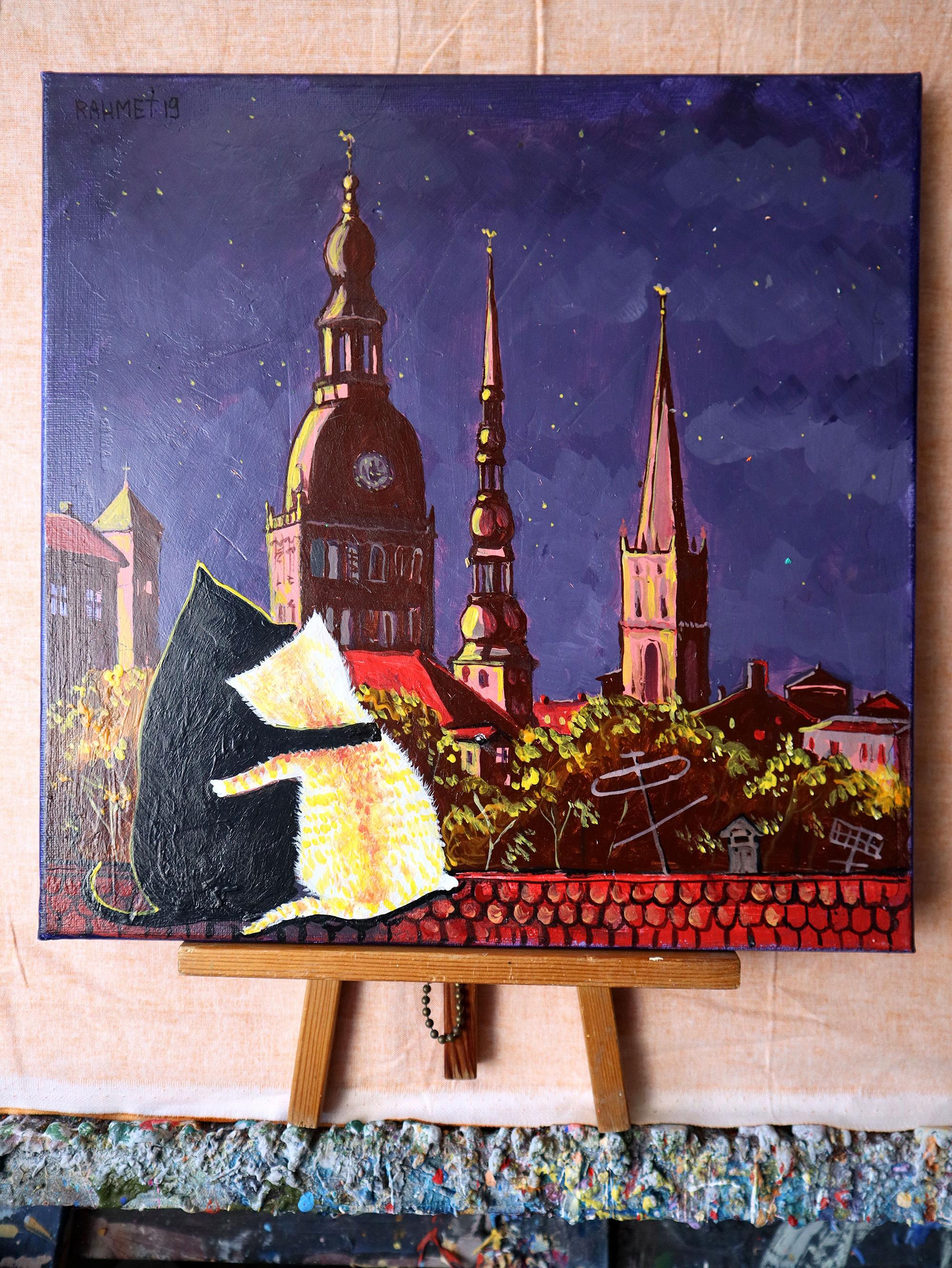 Liebe in der Stadt der Nacht – Painting von RAKHMET REDZHEPOV (RAMZI)