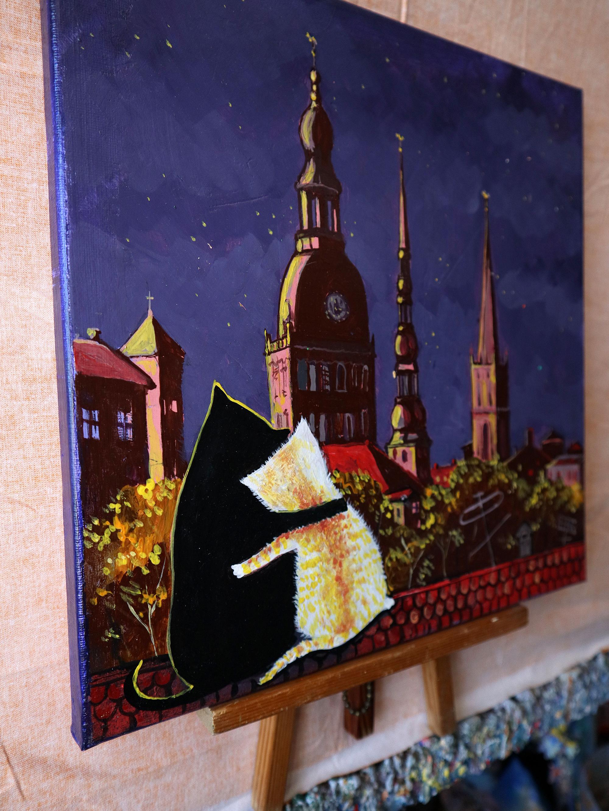 Liebe in der Stadt der Nacht (Expressionismus), Painting, von RAKHMET REDZHEPOV (RAMZI)