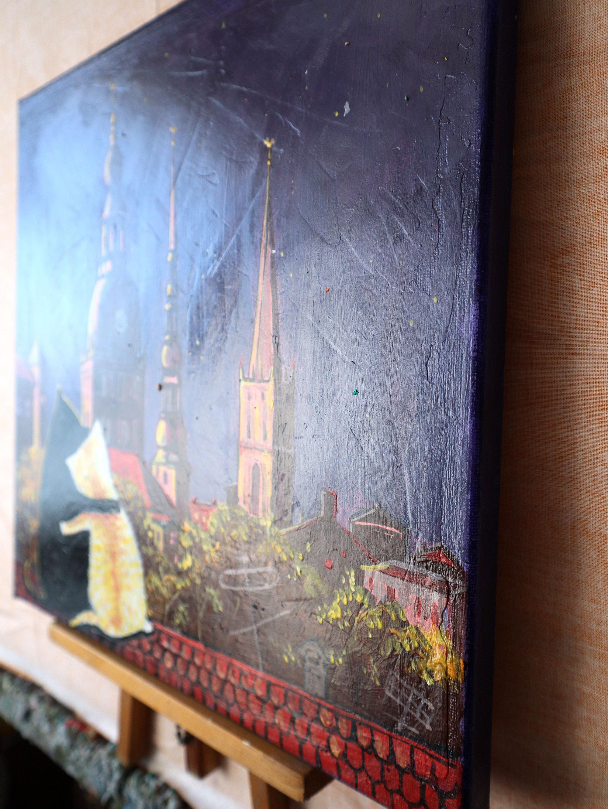 Liebe in der Stadt der Nacht (Violett), Animal Painting, von RAKHMET REDZHEPOV (RAMZI)