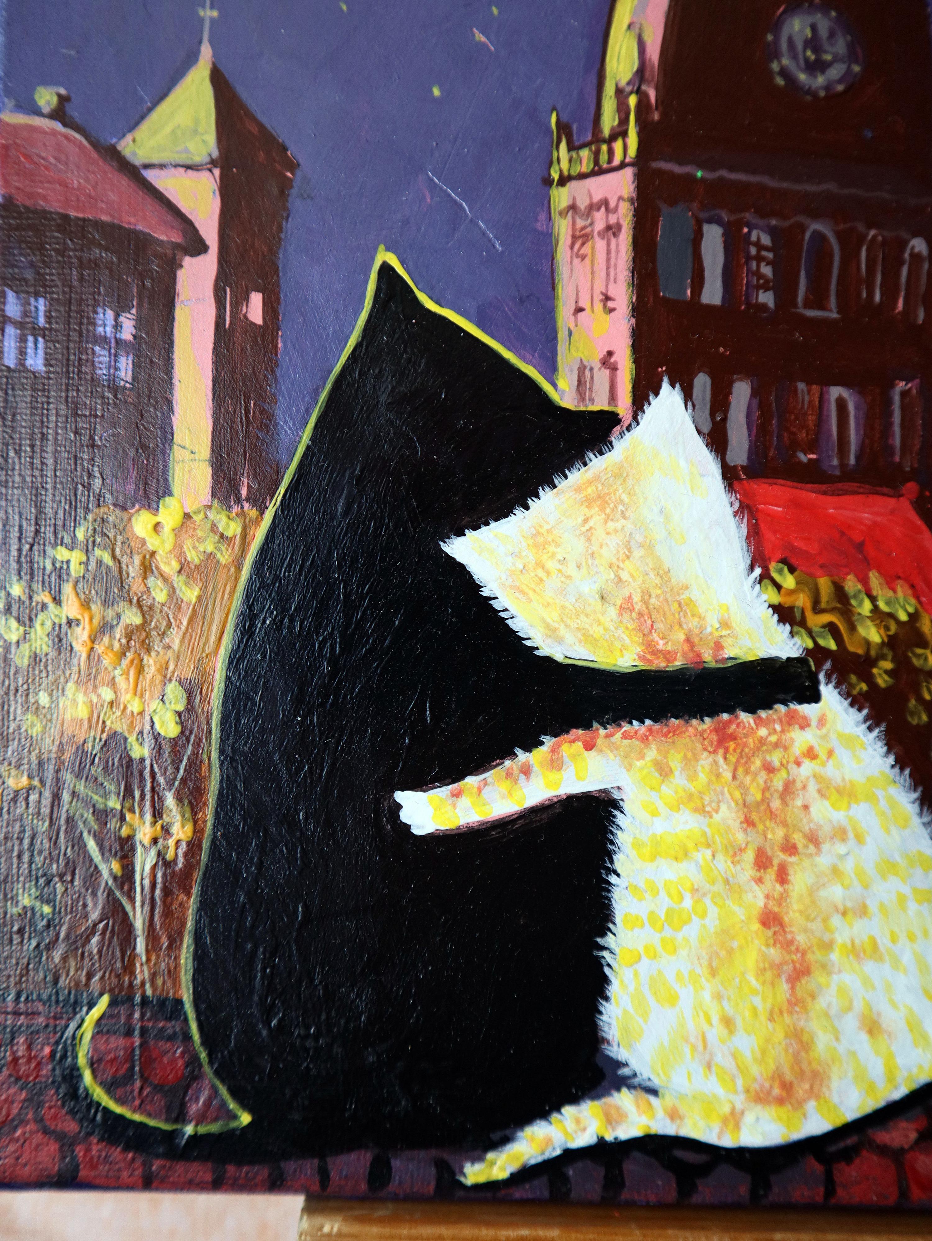 Liebe in der Stadt der Nacht (Violett), Animal Painting, von RAKHMET REDZHEPOV (RAMZI)
