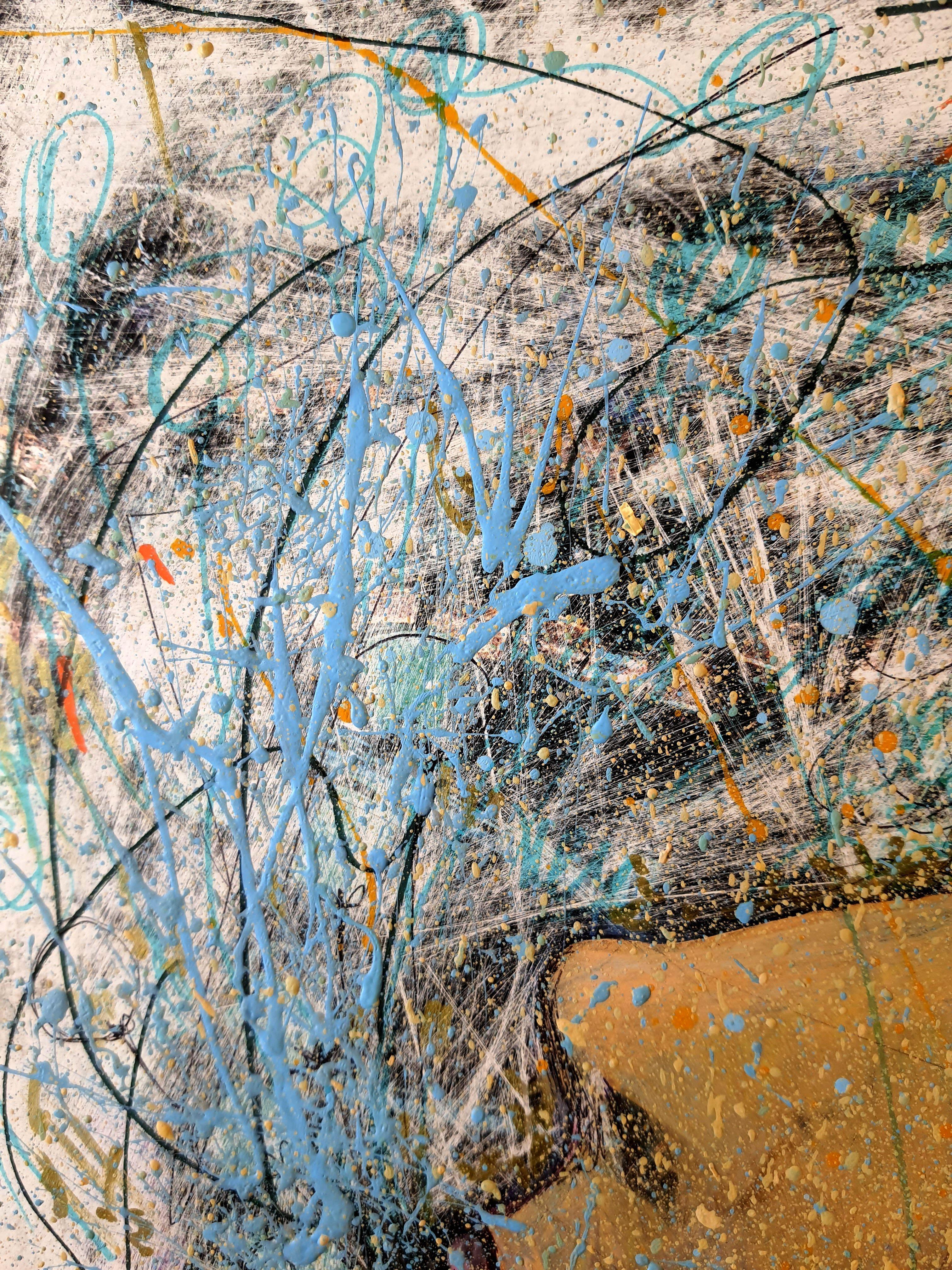 Sie erhalten es gerollt, in einer Tube.
 Dieses dynamische Kunstwerk fängt durch die abstrakte Darstellung eines Frauengesichts im Profil die Essenz roher Emotionen lebendig ein. Ihr Gesichtsausdruck strahlt Gelassenheit und Introspektion aus,