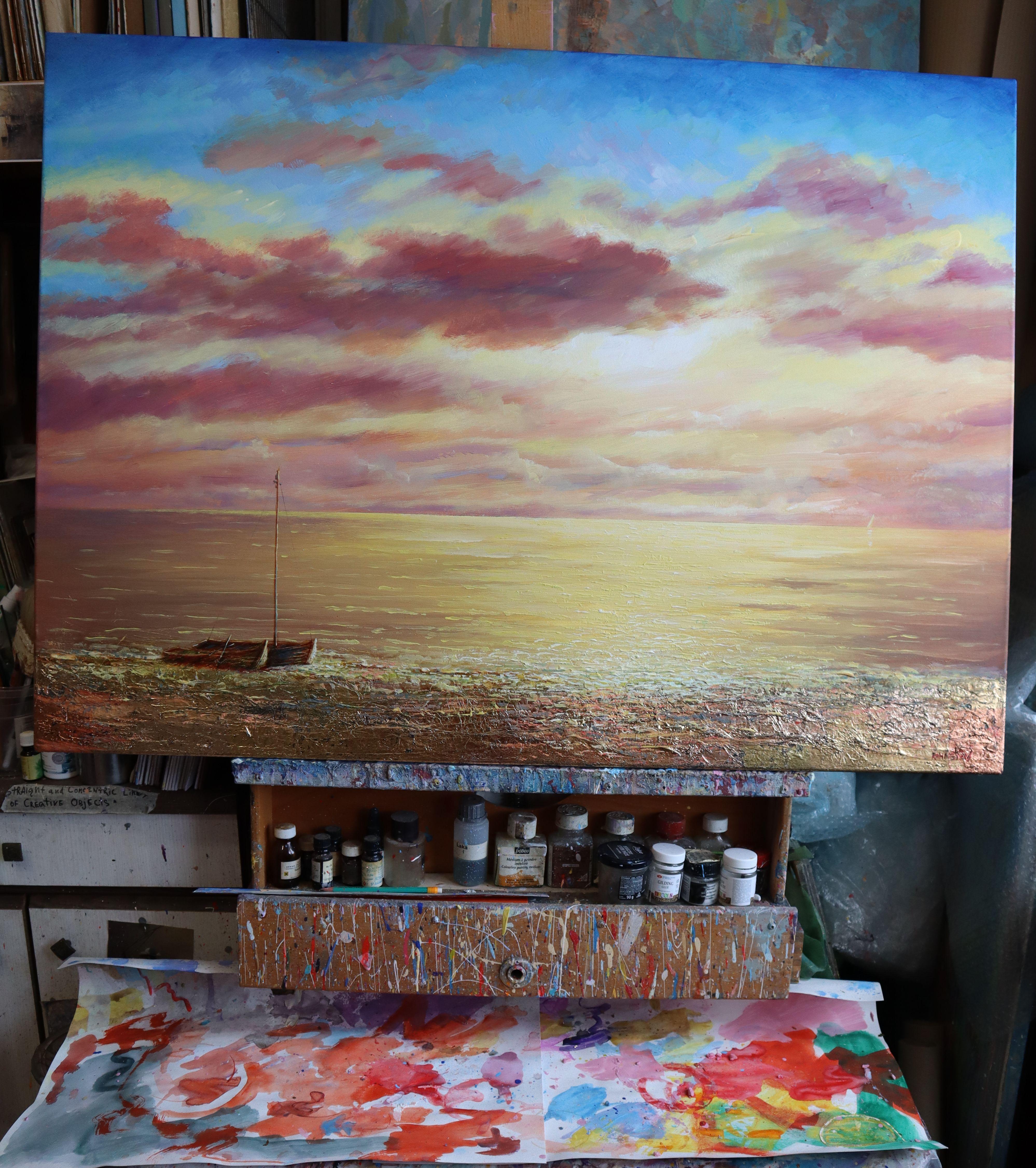 In this artwork, I melded the raw emotion of expressionism with the delicate beauty of impressionism, anchored by realism's clarity. Using acrylics and oils, I've painted a scene where the vibrant sky dances with the serene sea, reflecting life's