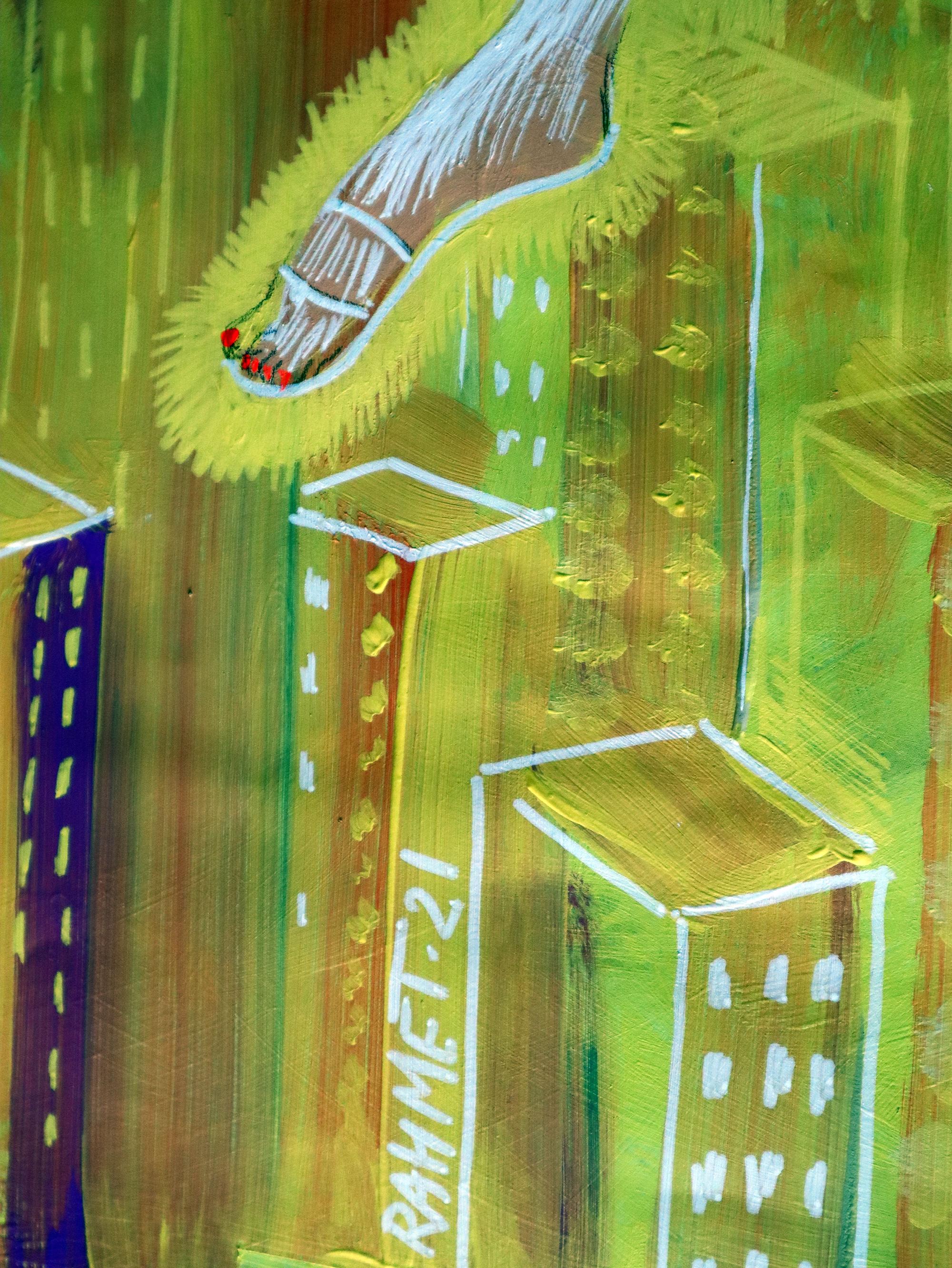MERILIN MONROE ÜBER TOWN 2 (Beige), Figurative Painting, von RAKHMET REDZHEPOV (RAMZI)