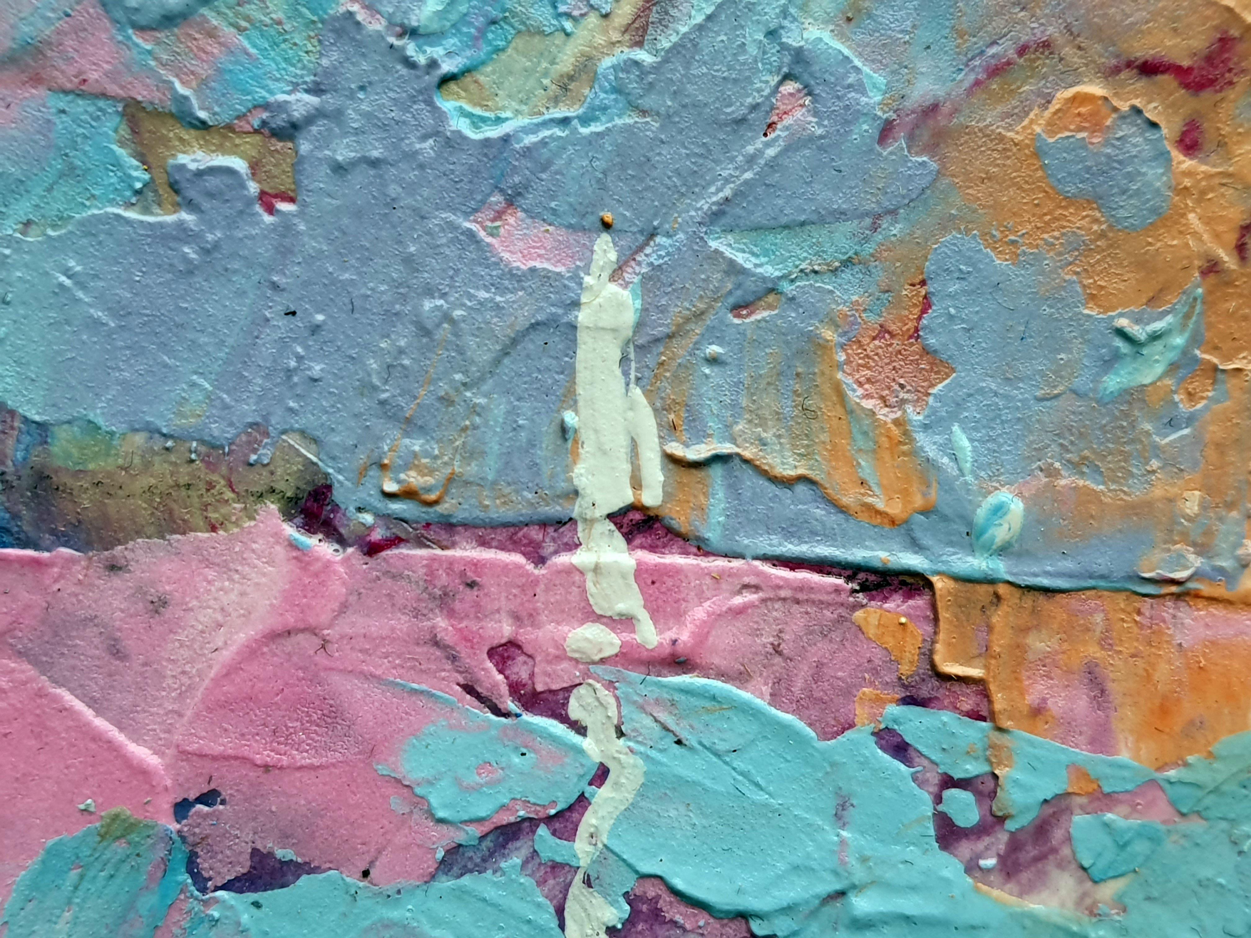 In diesem Gemälde habe ich Acryl und Öl vermischt, um die transzendente Lebendigkeit des Morgens darzustellen. Mit jedem ausdrucksstarken Strich und jedem kräftigen Farbton wollte ich die Essenz einer neuen Morgendämmerung einfangen. Es ist eine
