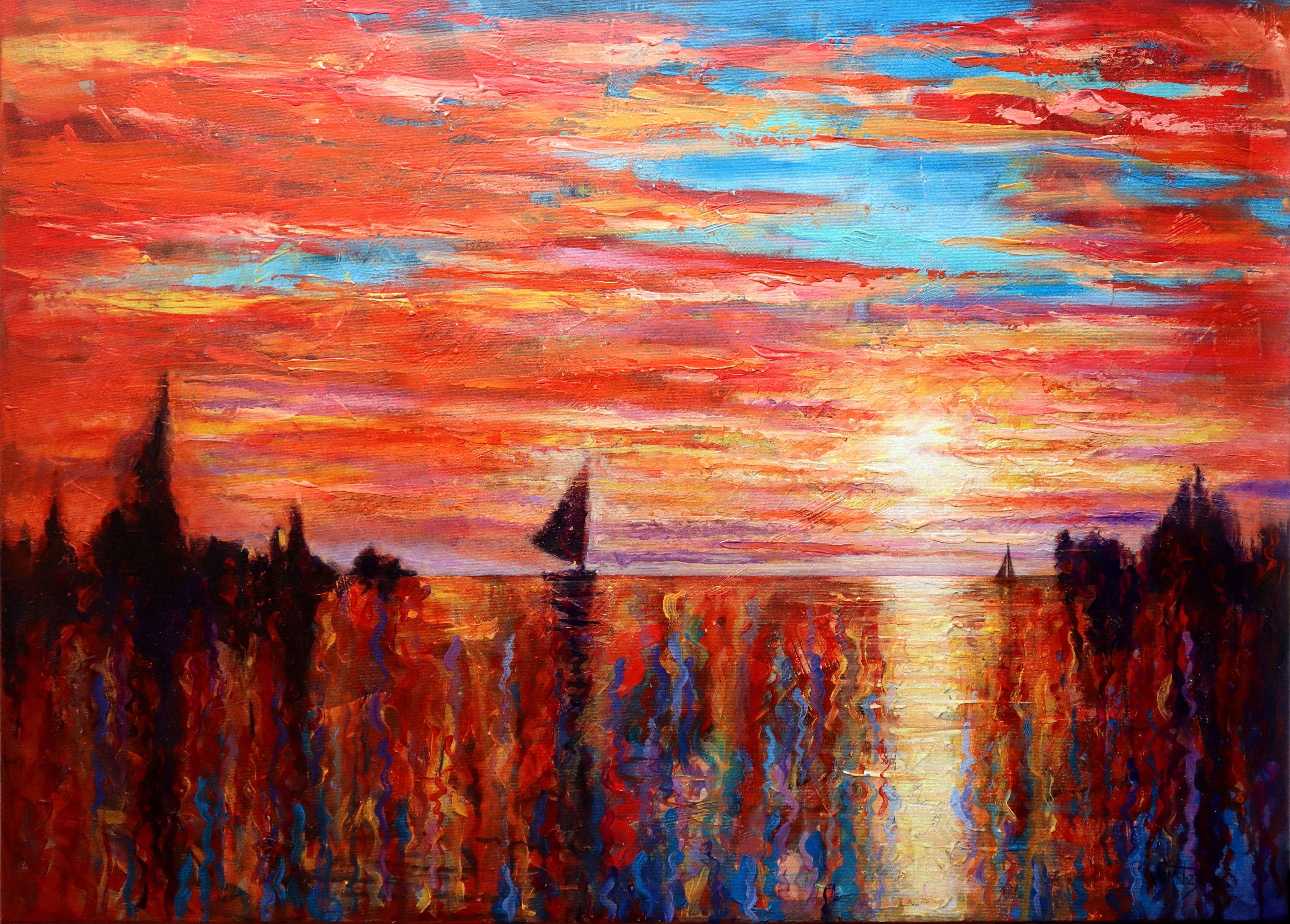 Morgenspaziergang am Meer – Painting von RAKHMET REDZHEPOV (RAMZI)