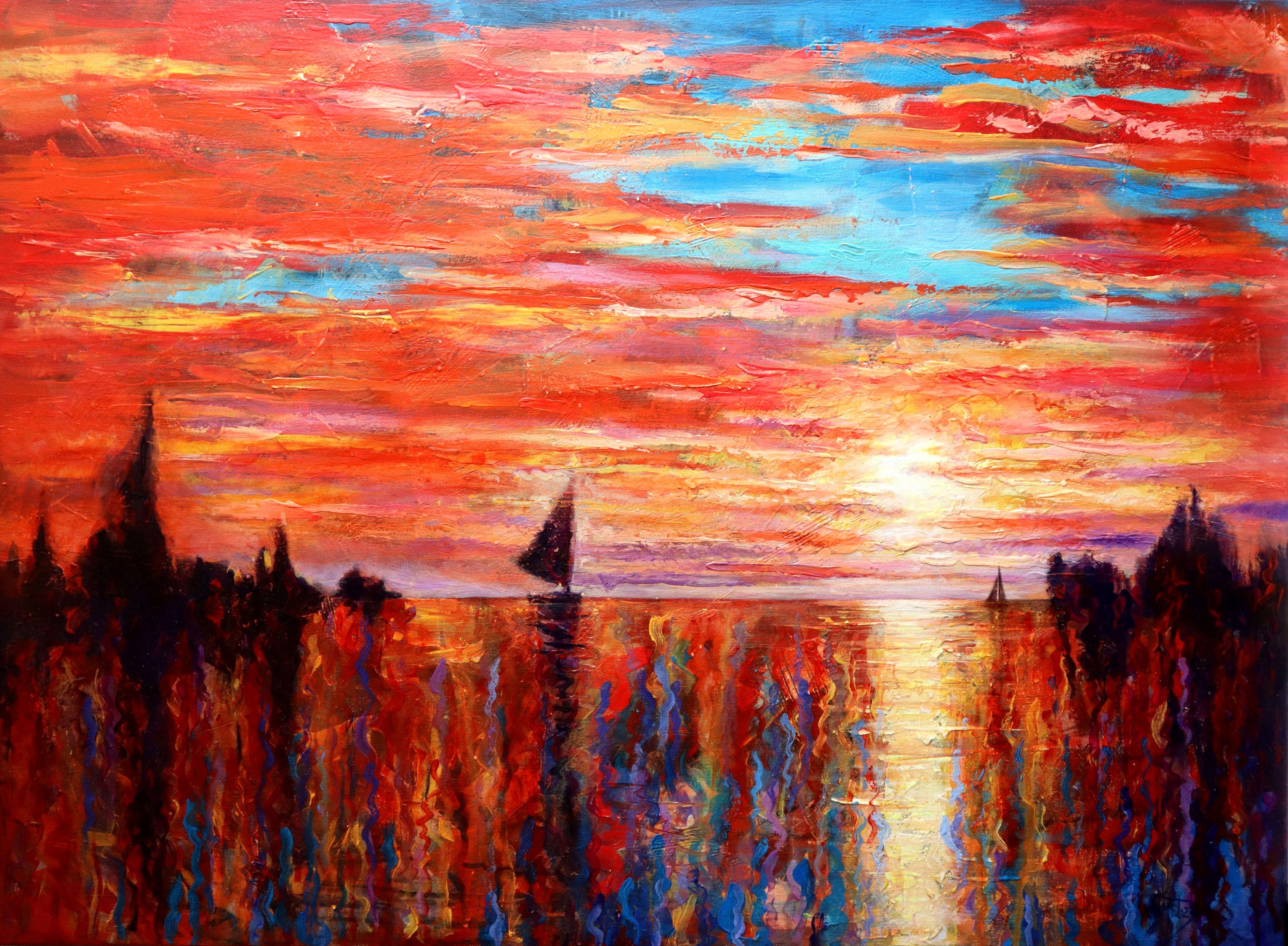 Landscape Painting di RAKHMET REDZHEPOV (RAMZI) - Passeggiata mattutina sul mare
