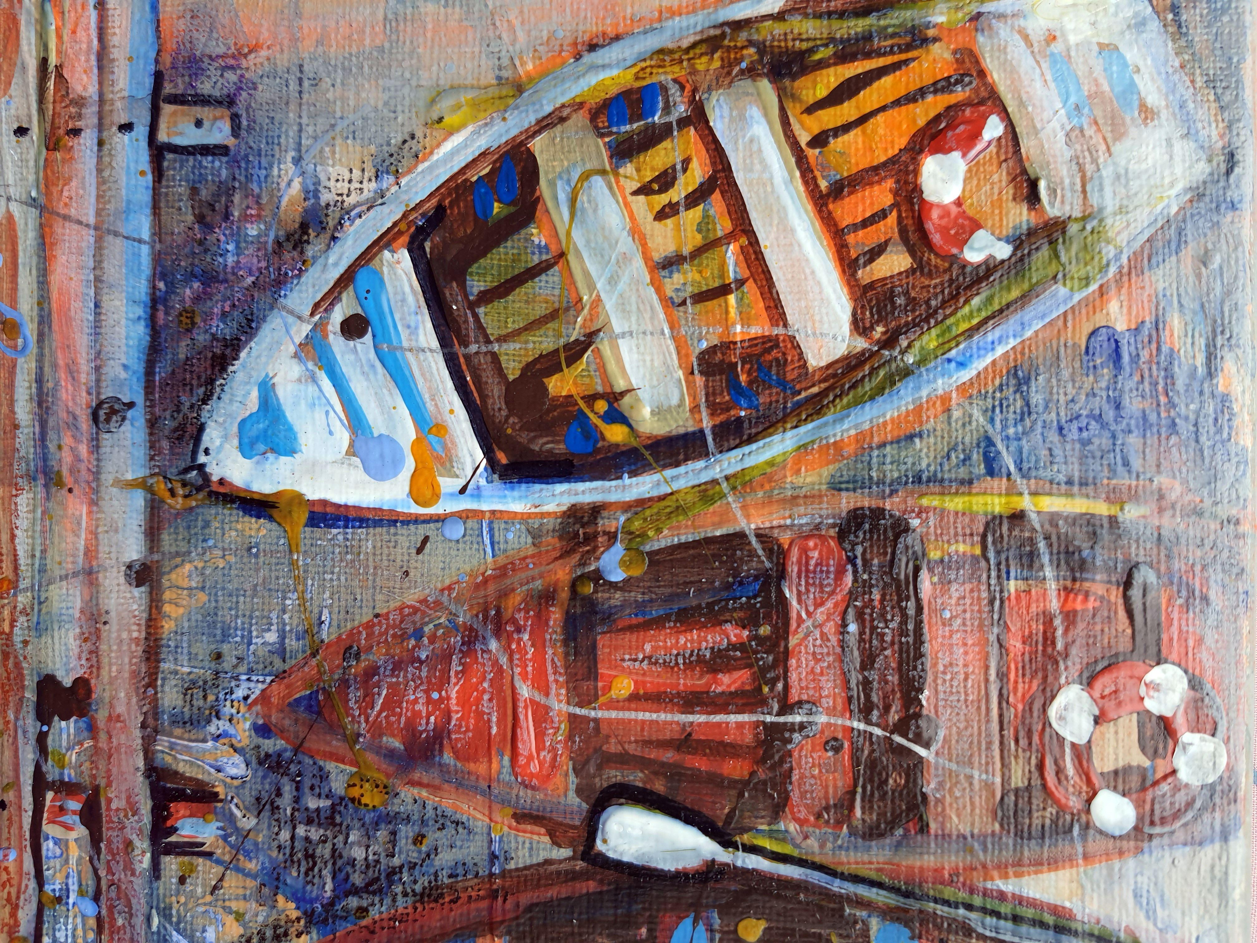 Multicolored Boats - Painting by RAKHMET REDZHEPOV (RAMZI)