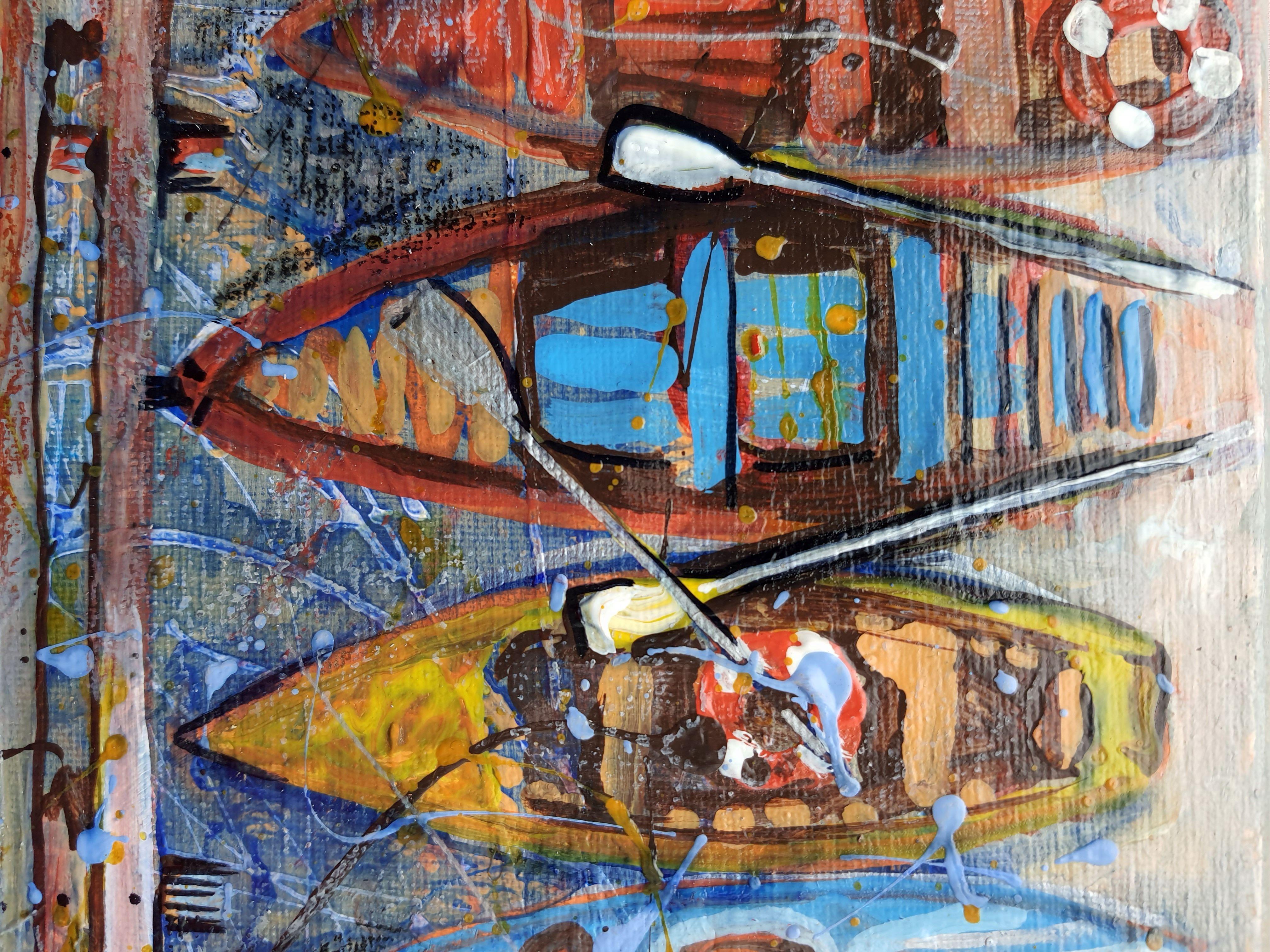 Mehrfarbige Boote (Impressionismus), Painting, von RAKHMET REDZHEPOV (RAMZI)